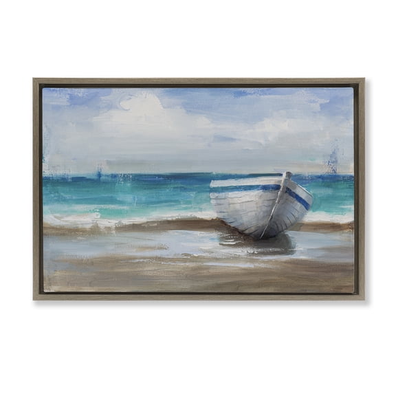 Stupell Industries Painterly Boat On The Shore Brown Framed Floater Canvas Wall Art, design by Cloverfield & Co.