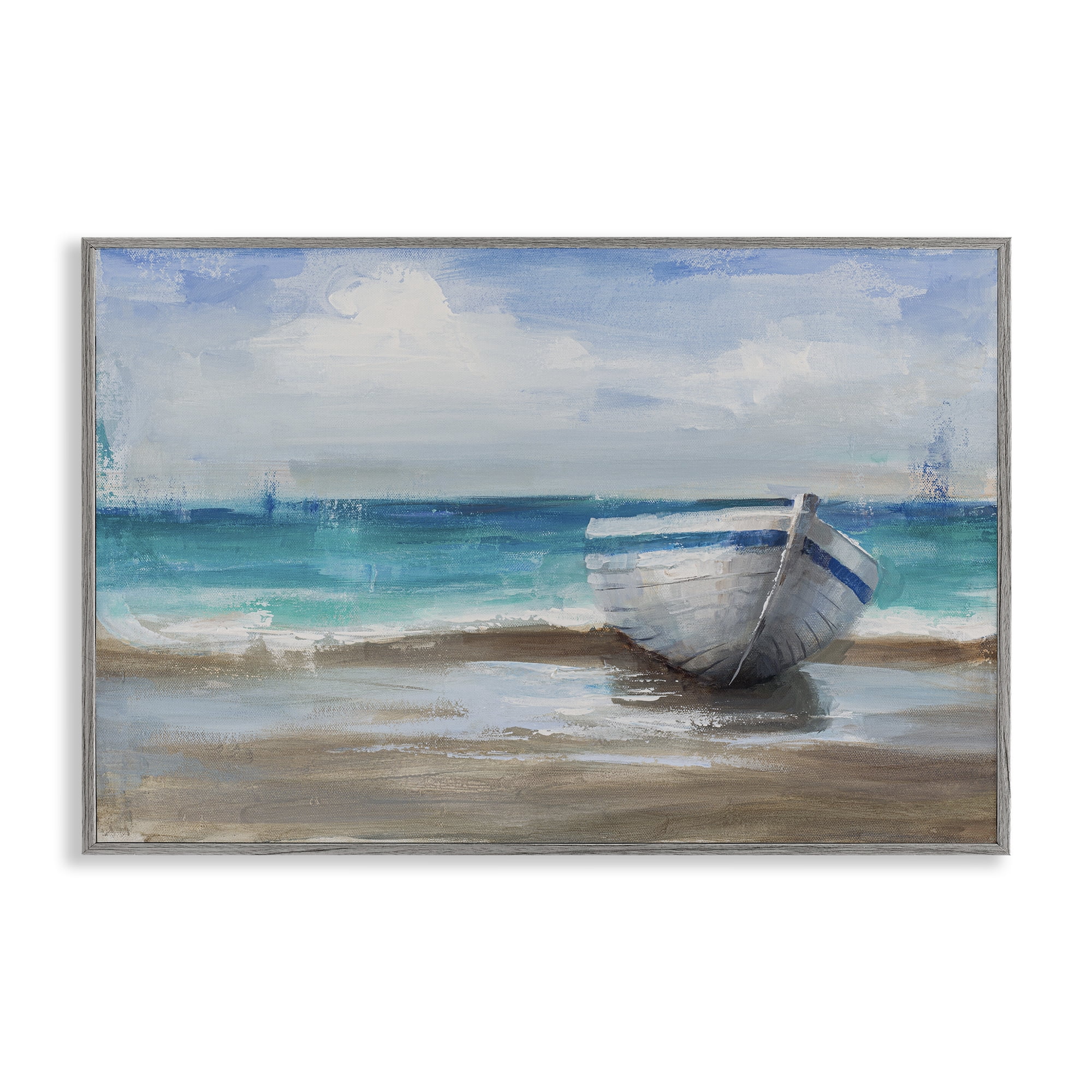 Stupell Industries Painterly Boat On The Shore Gray Framed Giclee Art, design by Cloverfield & Co.