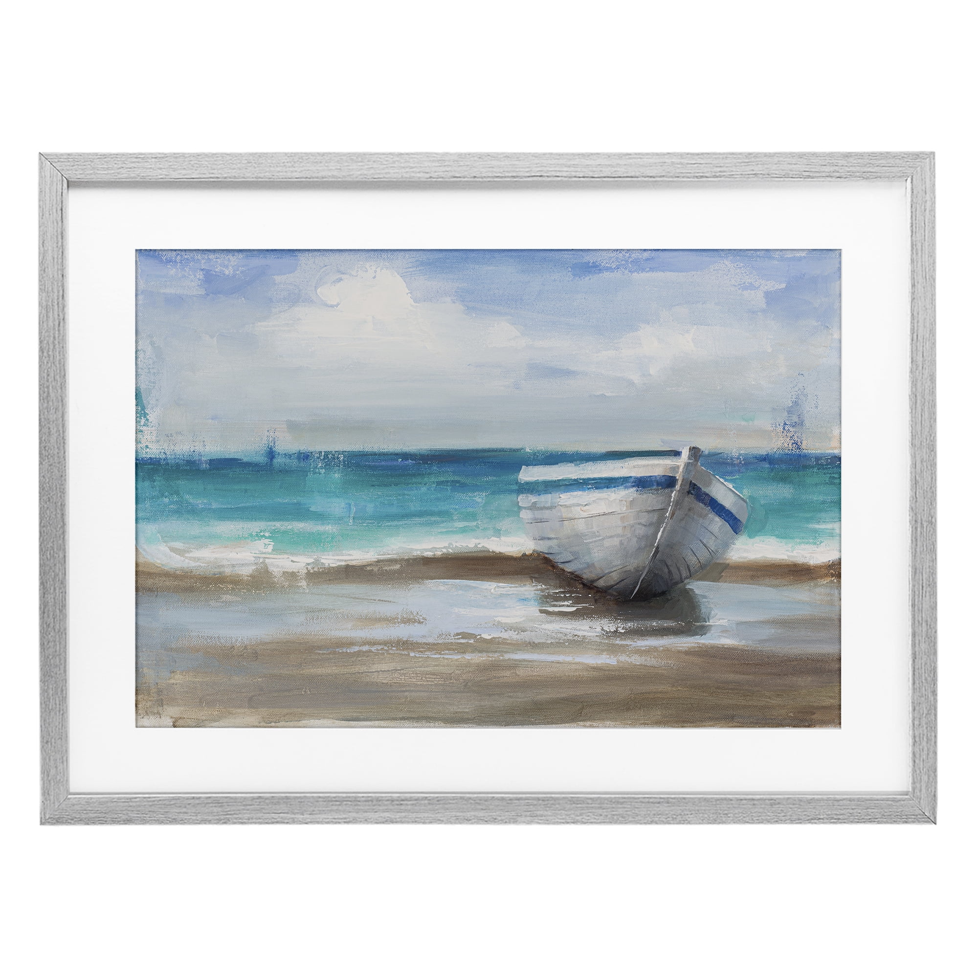 Stupell Industries Painterly Boat On The Shore Gray Framed Print Under Glass, design by Cloverfield & Co.
