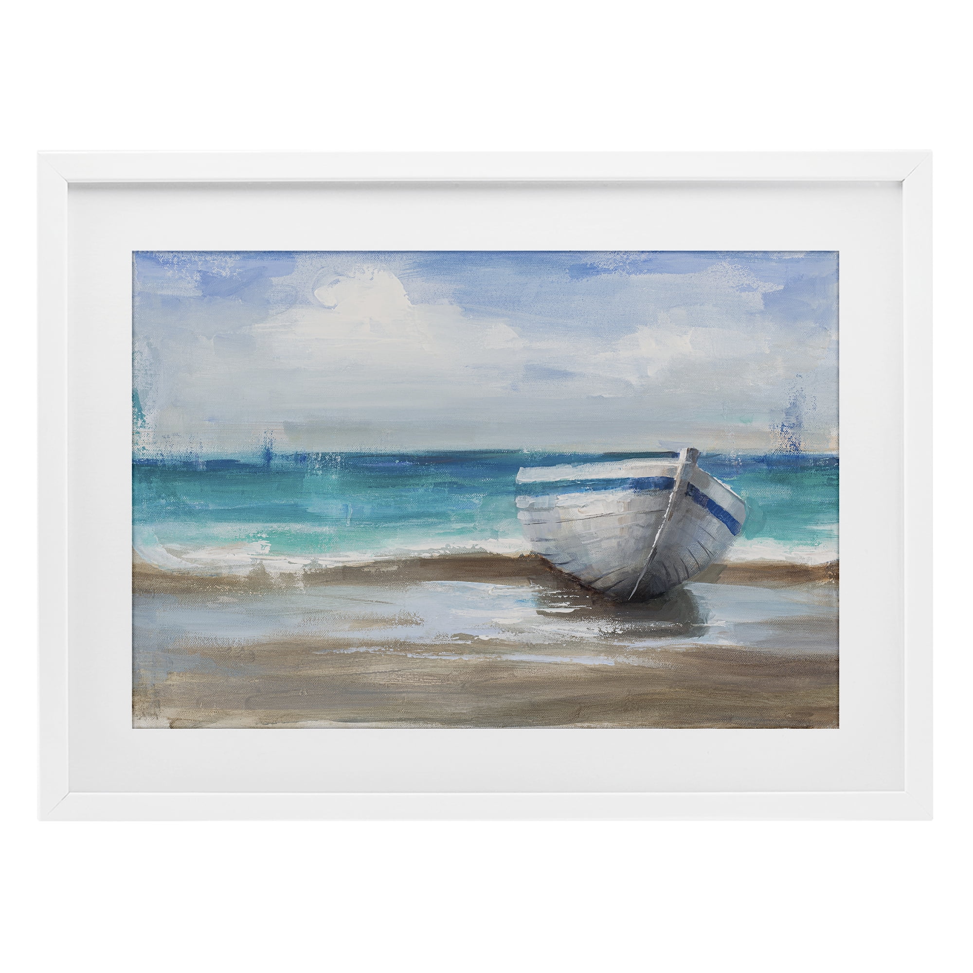 Stupell Industries Painterly Boat On The Shore White Framed Print Under Glass, design by Cloverfield & Co.