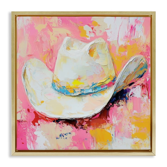 Stupell Industries Painterly Brushed Cowgirl Hat Fashion Painting Gold Floater Framed Canvas Art Print Wall Art, 18 x 18