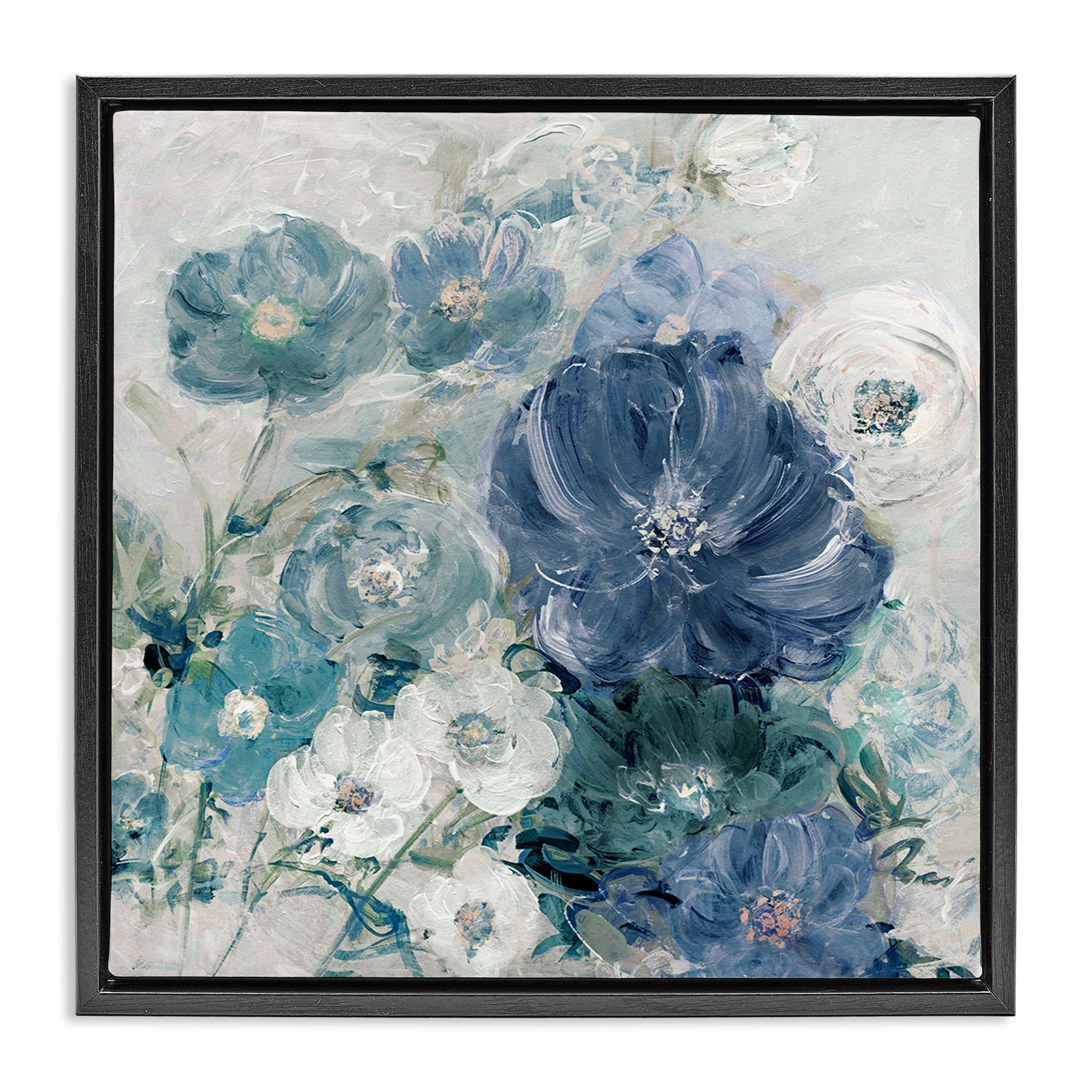 Stupell Industries Painterly Brushed Flowers Plants & Flowers Painting Black Floater Framed Canvas Art Print Wall Art, 18 x 18