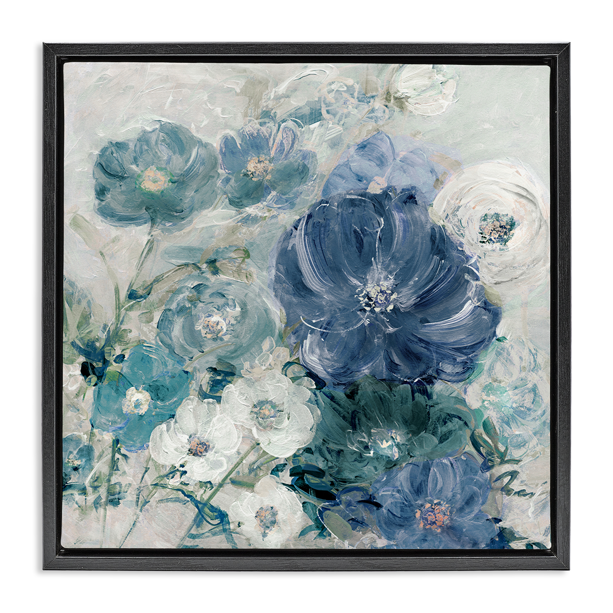 Stupell Industries Painterly Brushed Flowers Plants & Flowers Painting Black Floater Framed Canvas Art Print Wall Art, 25 x 25