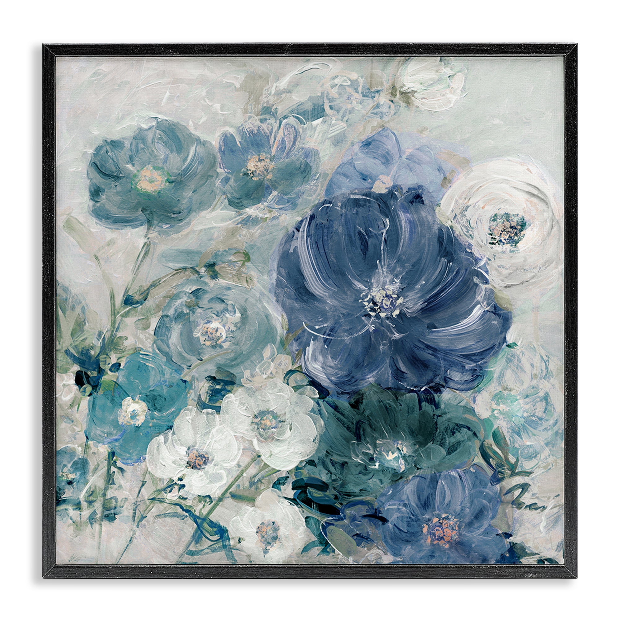 Stupell Industries Painterly Brushed Flowers Plants & Flowers Painting Black Framed Art Print Wall Art, 17 x 17
