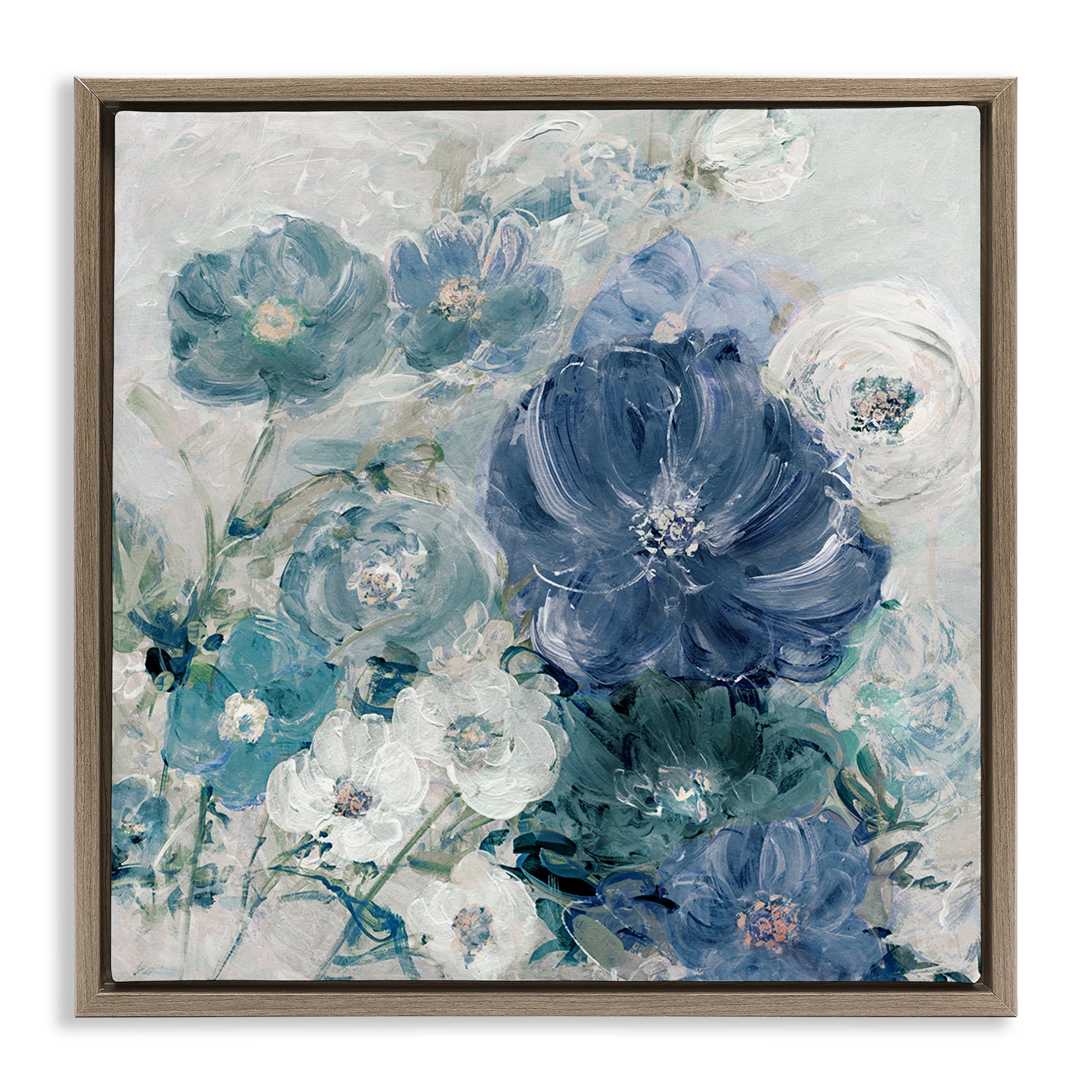 Stupell Industries Painterly Brushed Flowers Plants & Flowers Painting Brown Floater Framed Canvas Art Print Wall Art, 25 x 25