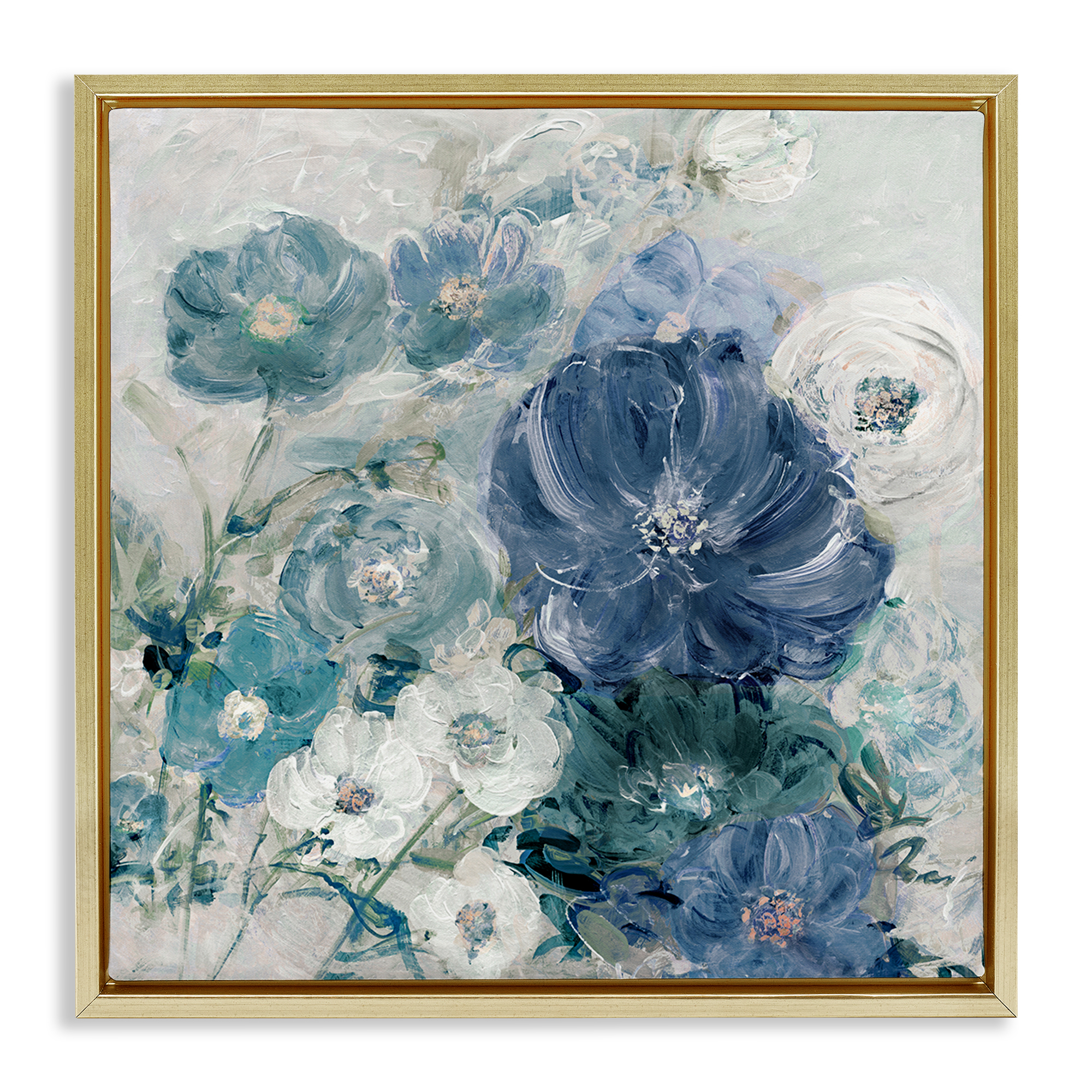 Stupell Industries Painterly Brushed Flowers Plants & Flowers Painting Gold Floater Framed Canvas Art Print Wall Art, 18 x 18