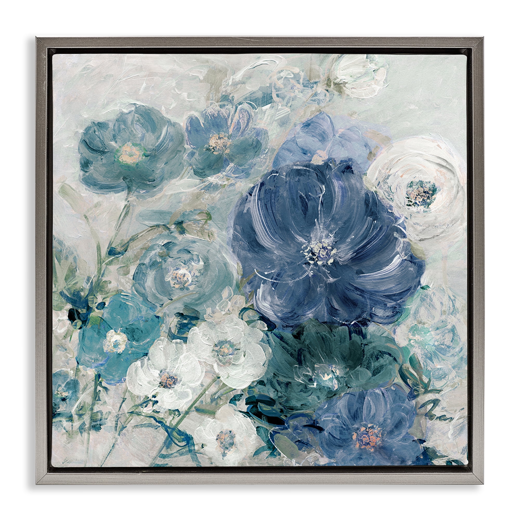 Stupell Industries Painterly Brushed Flowers Plants & Flowers Painting Gray Floater Framed Canvas Art Print Wall Art, 25 x 25