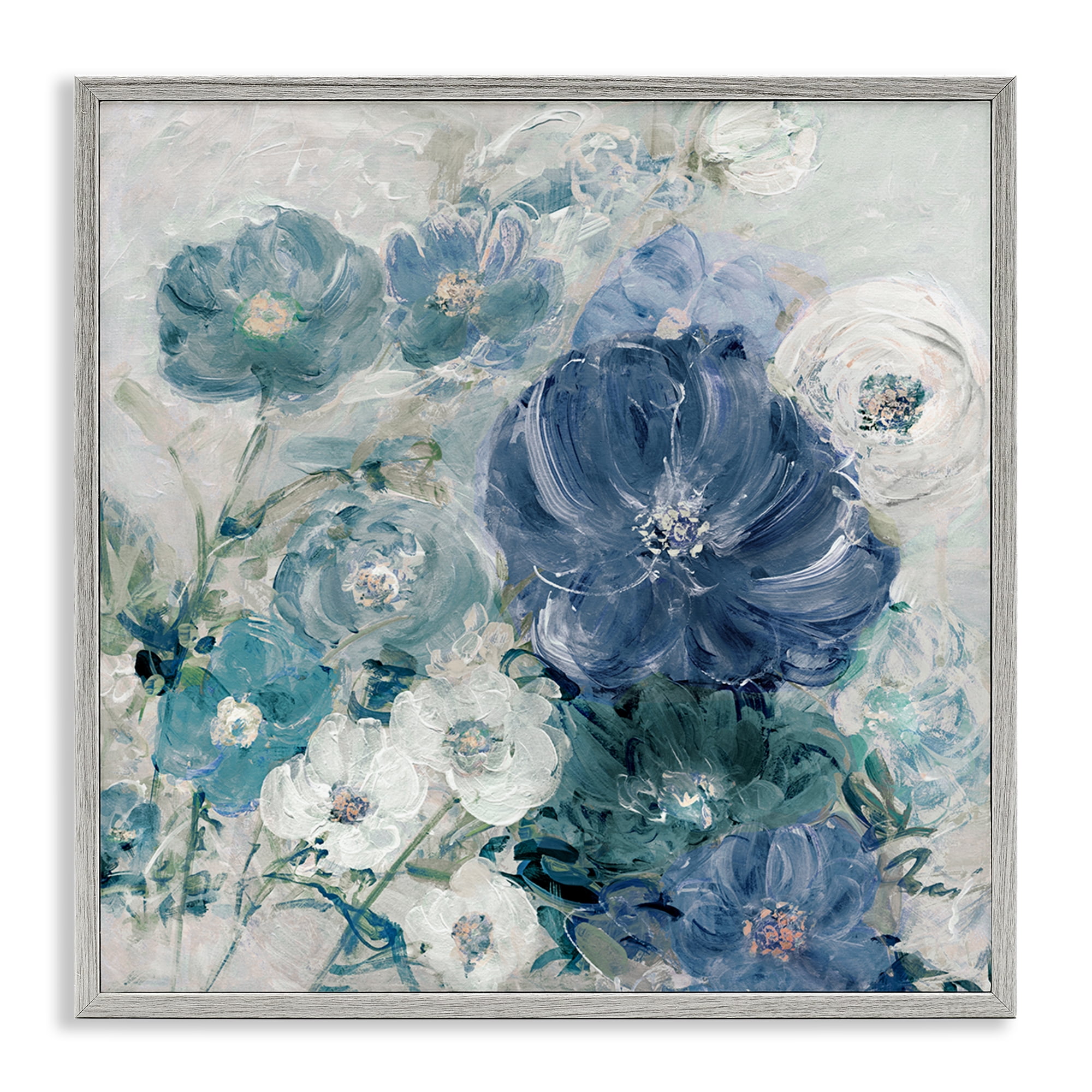 Stupell Industries Painterly Brushed Flowers Plants & Flowers Painting Gray Framed Art Print Wall Art, 24 x 24