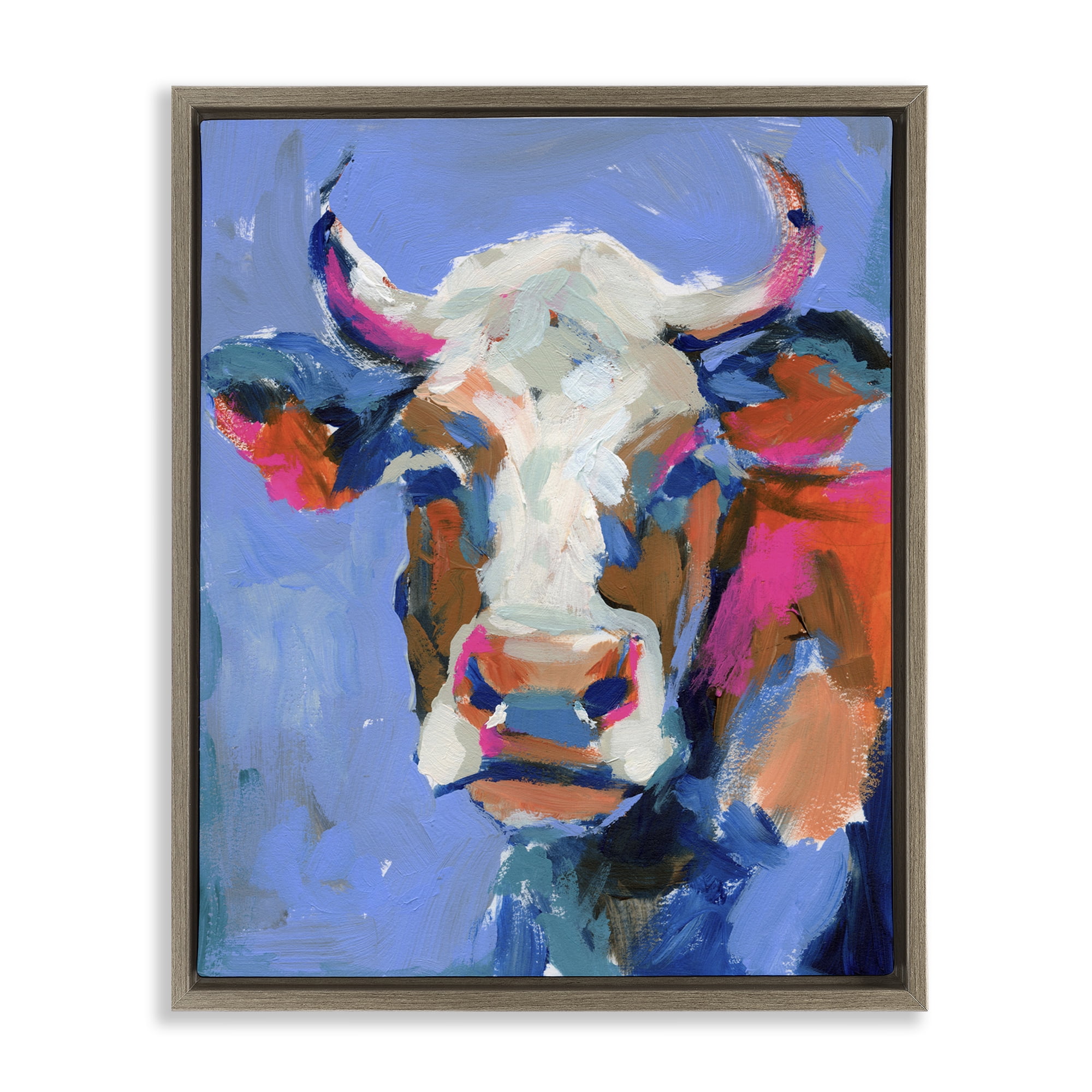 Stupell Industries Painterly Cow Portrait Animals & Insects Painting Brown Floater Framed Canvas Art Print Wall Art, 25 x 31