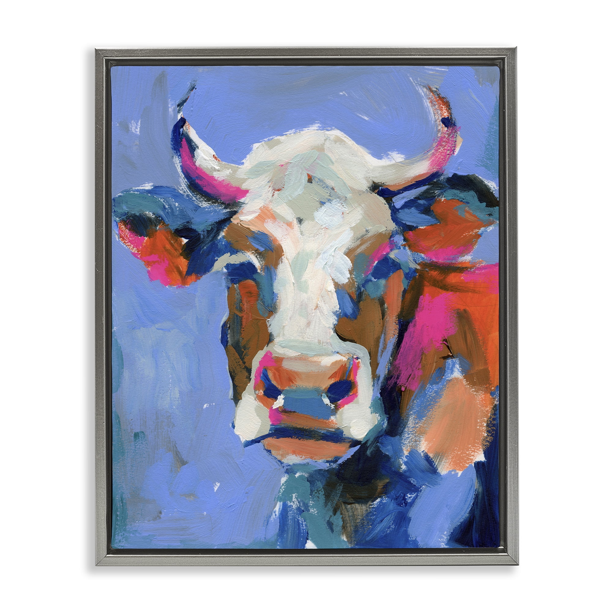 Stupell Industries Painterly Cow Portrait Animals & Insects Painting Gray Floater Framed Canvas Art Print Wall Art, 17 x 21