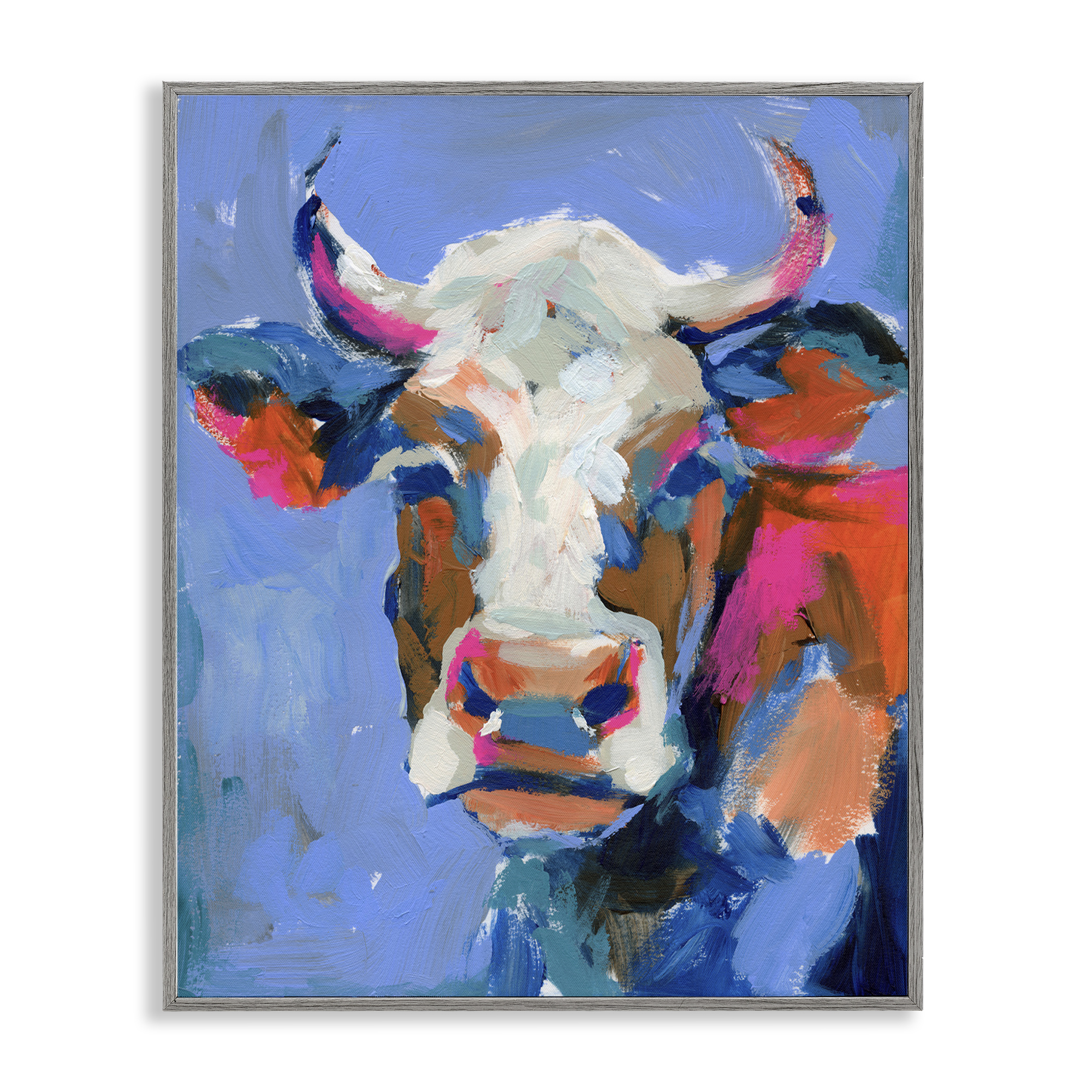 Stupell Industries Painterly Cow Portrait Animals & Insects Painting Gray Framed Art Print Wall Art, 16 x 20