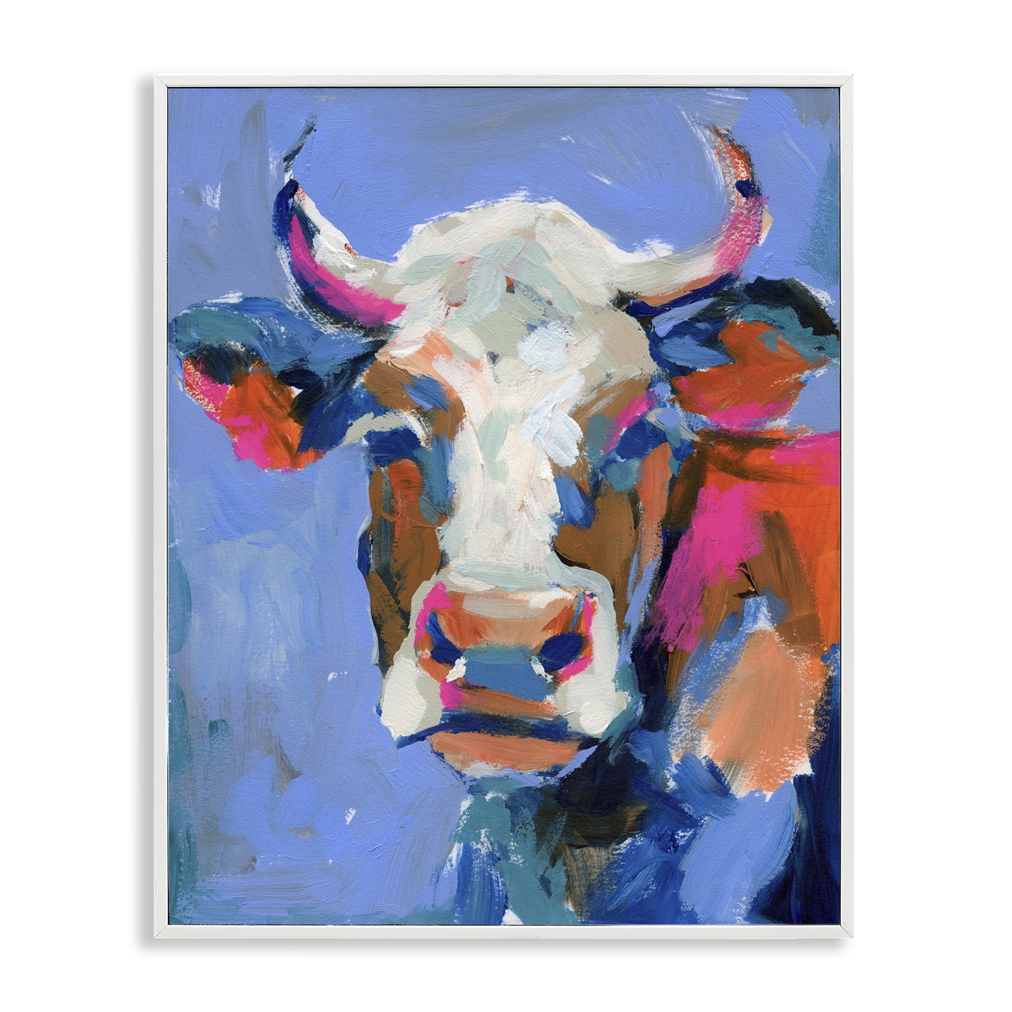 Stupell Industries Painterly Cow Portrait Animals & Insects Painting White Framed Art Print Wall Art, 16 x 20