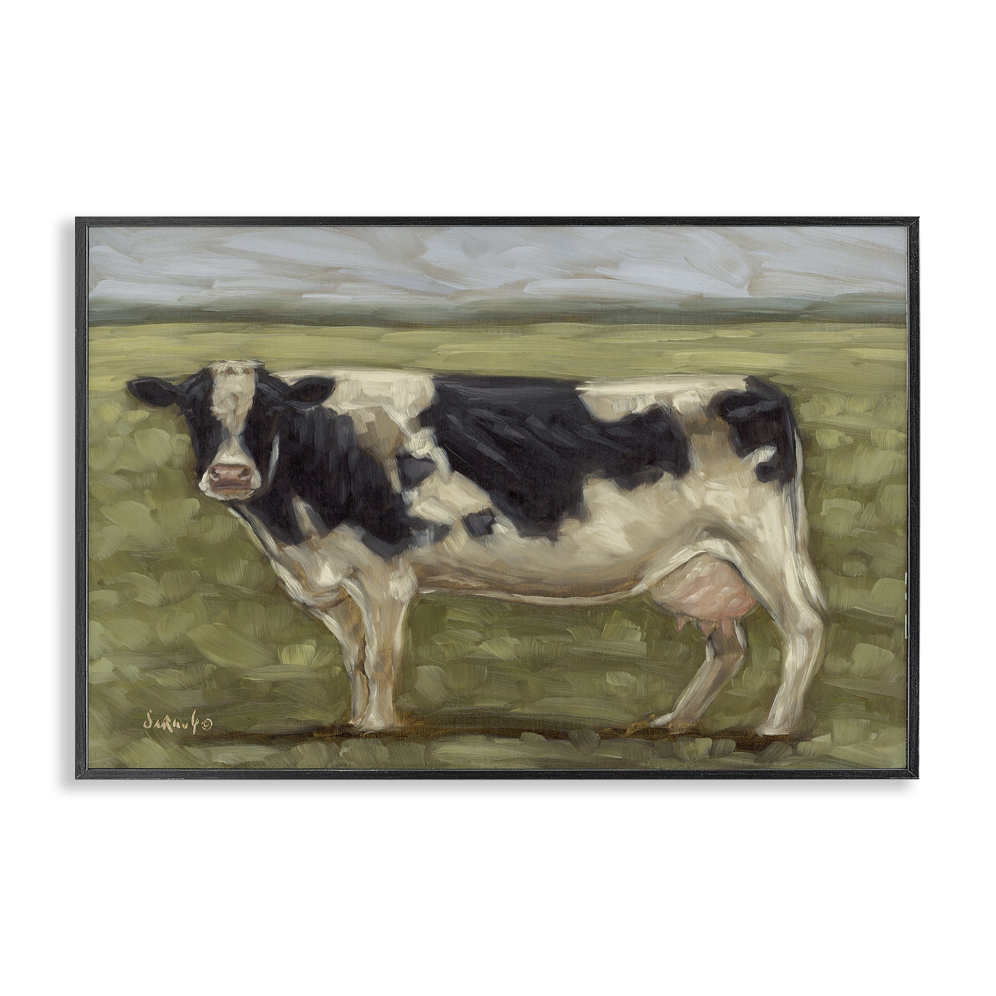 Stupell Industries Painterly Cow on Farm Animals Painting Black Framed Art Print Wall Art, 18 x 12