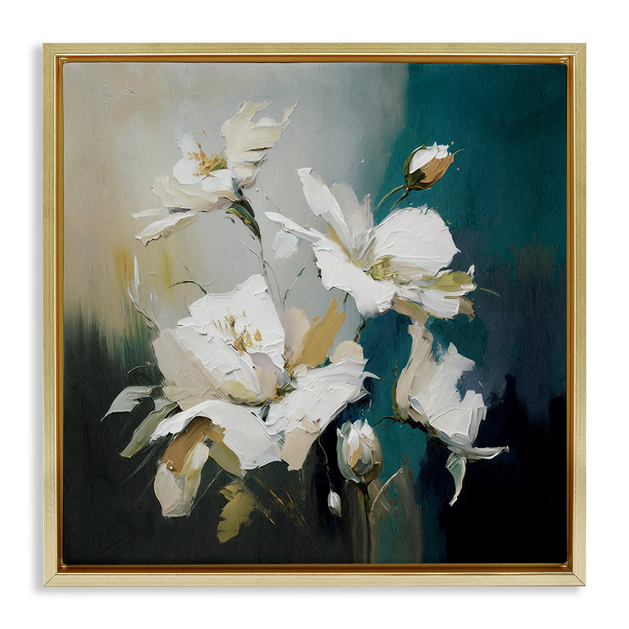 Stupell Industries Painterly Daubed Flowers Plants & Flowers Painting Gold Floater Framed Canvas Art Print Wall Art, 25 x 25