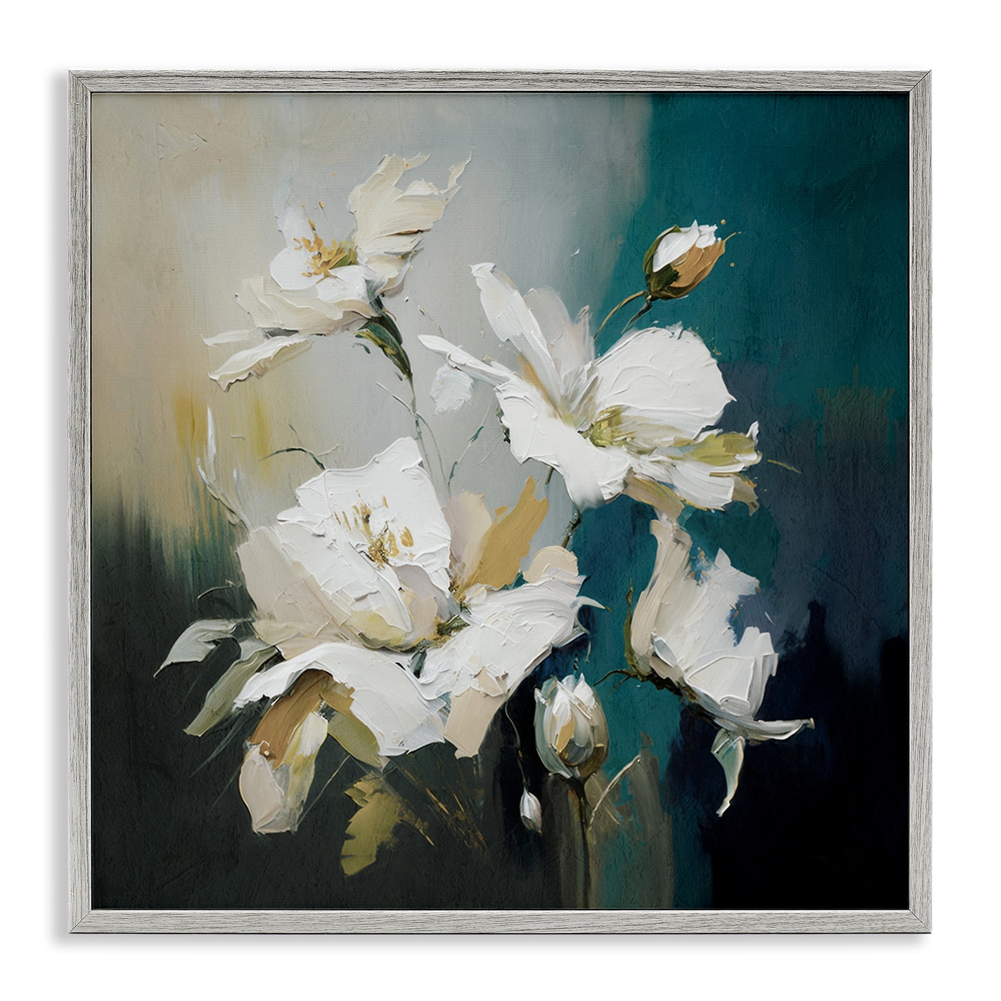 Stupell Industries Painterly Daubed Flowers Plants & Flowers Painting Gray Framed Art Print Wall Art, 12 x 12