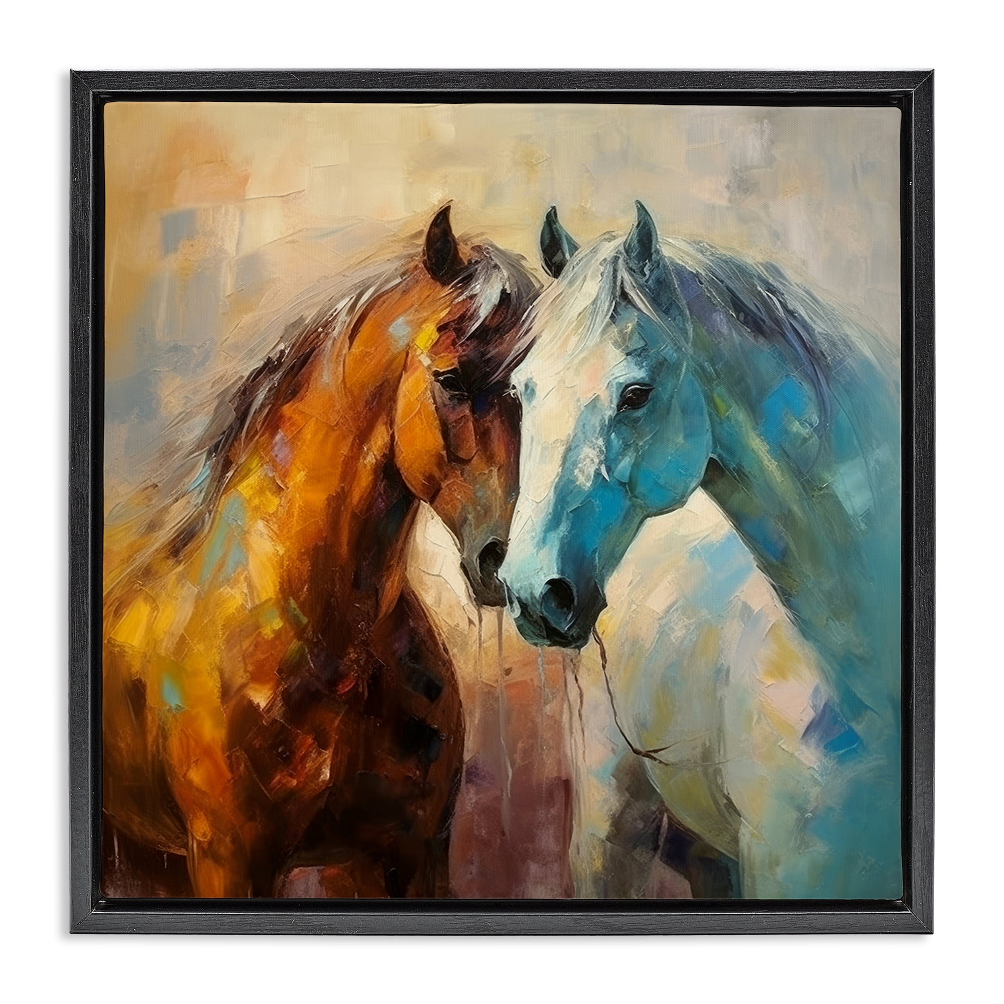 Stupell Industries Painterly Horse Pair Animals & Insects Painting Black Floater Framed Canvas Art Print Wall Art, 18 x 18