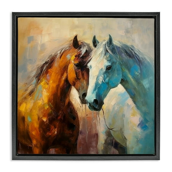 Stupell Industries Painterly Horse Pair Animals & Insects Painting Black Floater Framed Canvas Art Print Wall Art, 18 x 18
