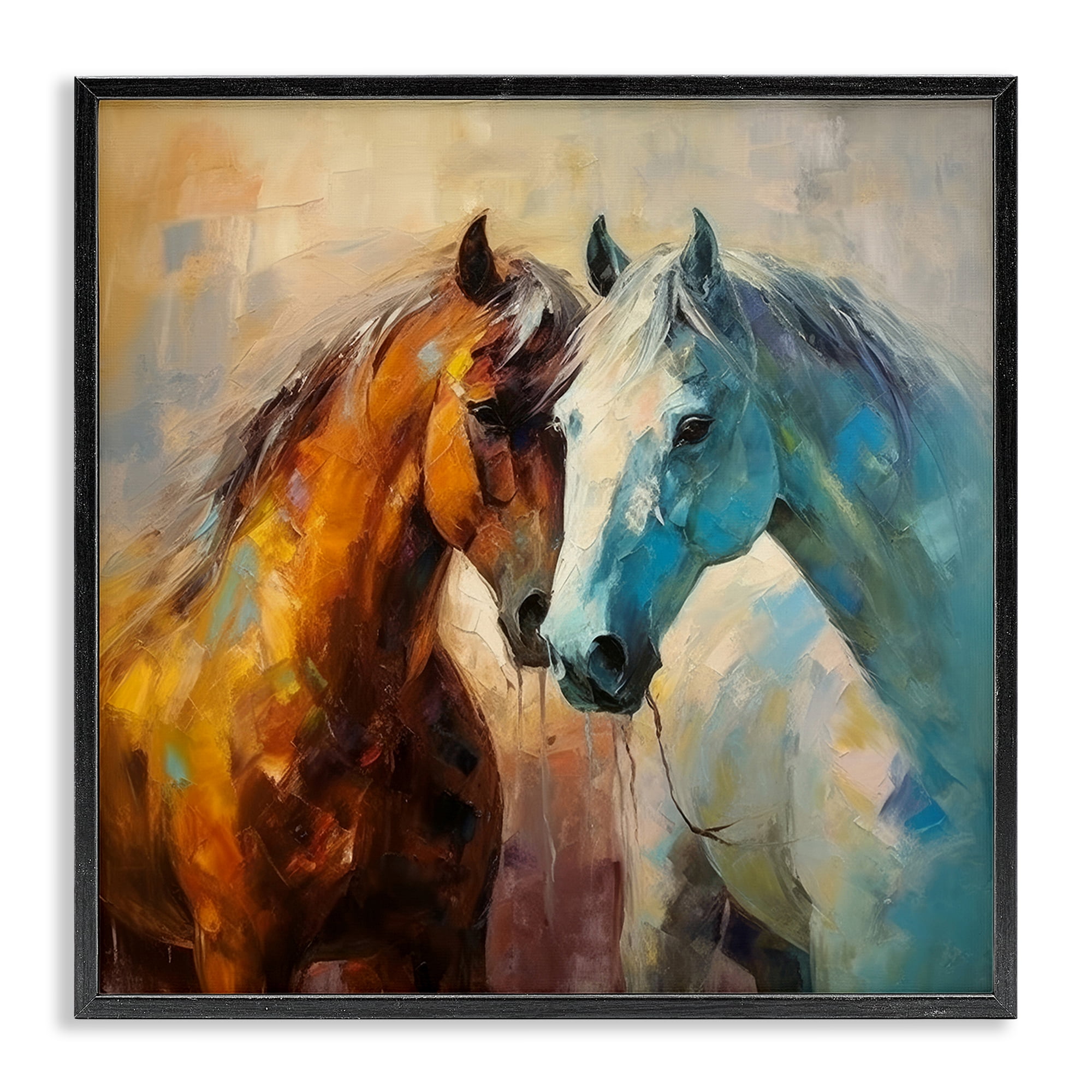 Stupell Industries Painterly Horse Pair Animals & Insects Painting Black Framed Art Print Wall Art, 17 x 17