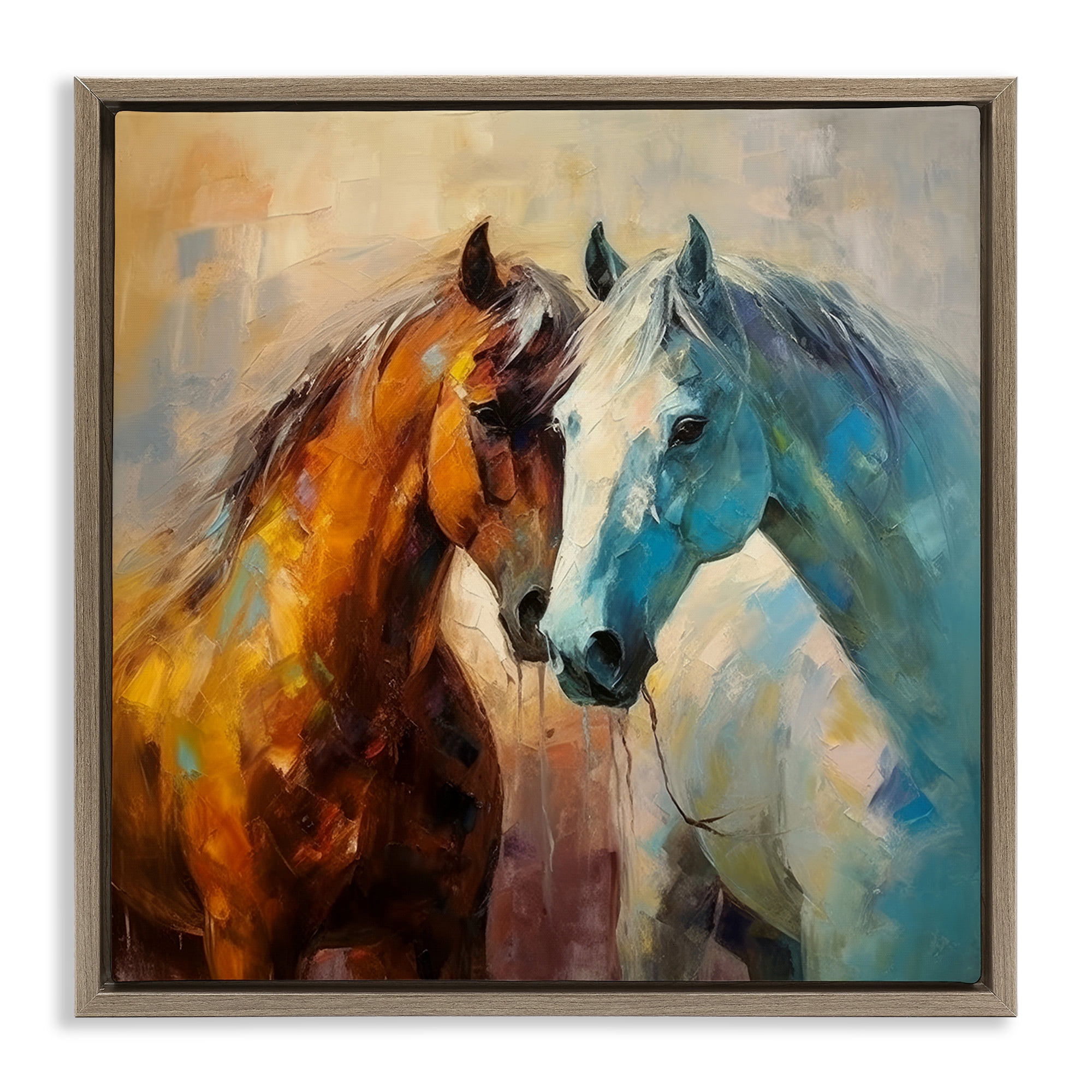 Stupell Industries Painterly Horse Pair Animals & Insects Painting Brown Floater Framed Canvas Art Print Wall Art, 18 x 18