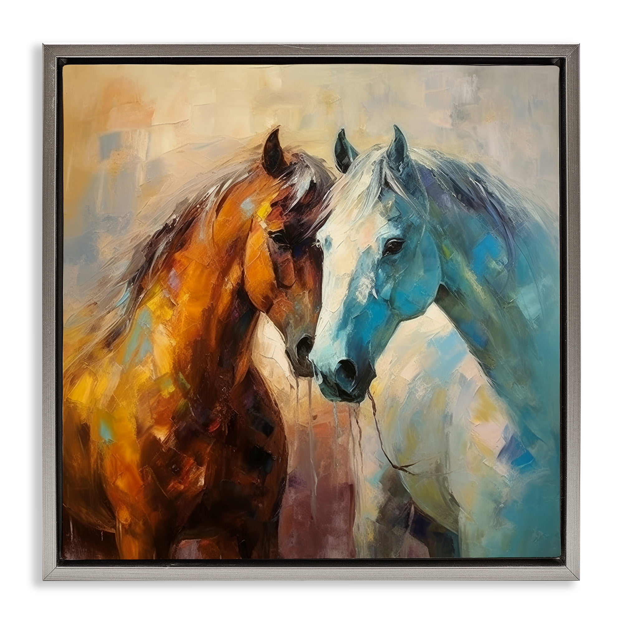 Stupell Industries Painterly Horse Pair Animals & Insects Painting Gray Floater Framed Canvas Art Print Wall Art, 25 x 25