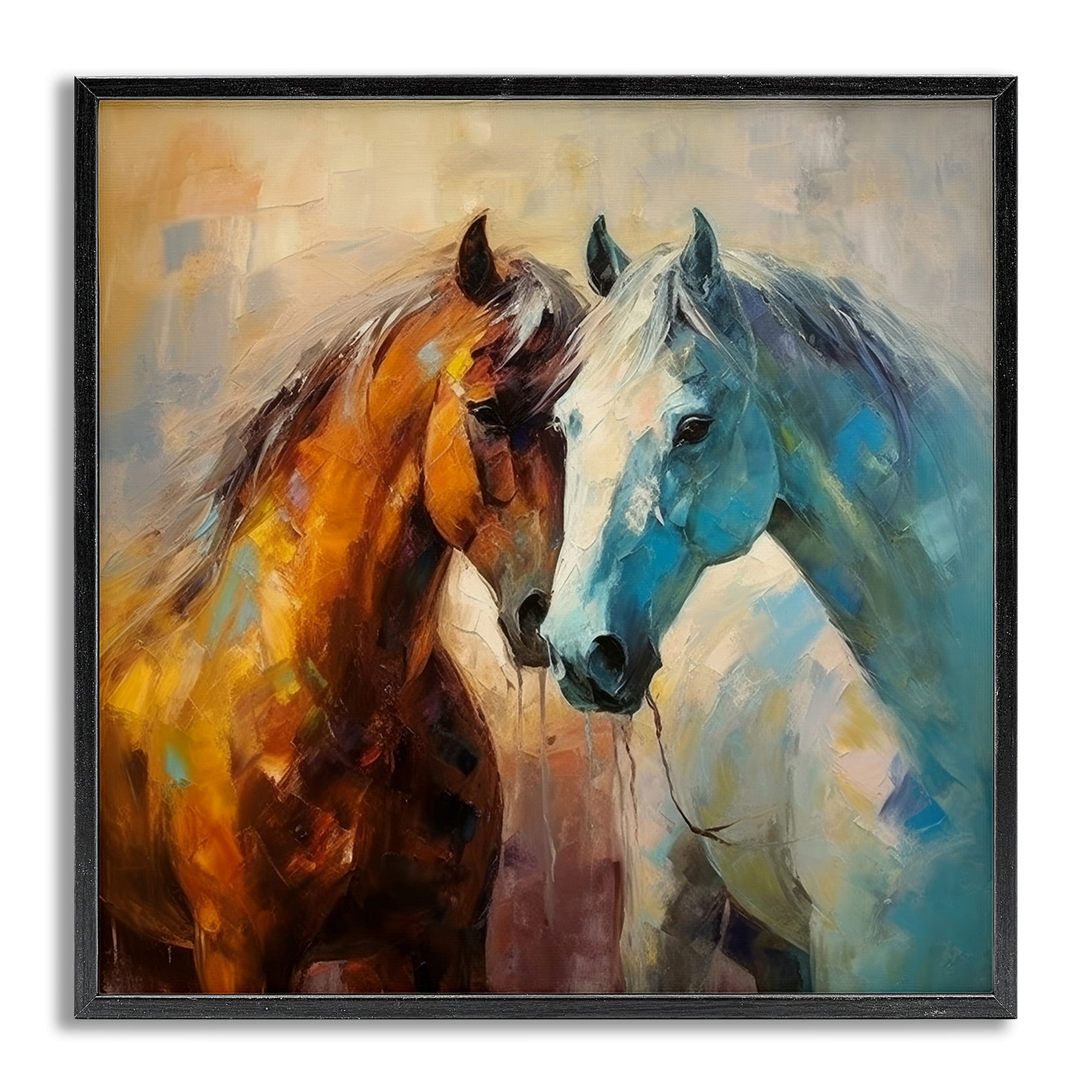 Stupell Industries Painterly Horse Pair Animals & Insects Painting Gray Framed Art Print Wall Art, 12 x 12