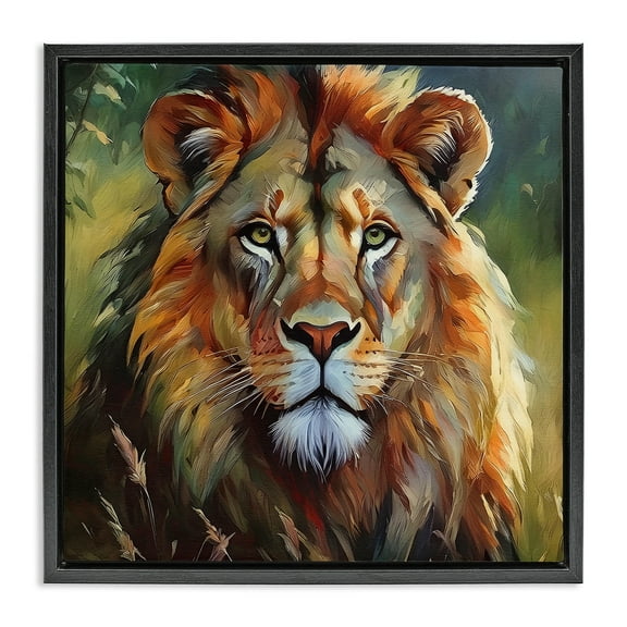 Stupell Industries Painterly Lion Portrait Animals Painting Black Floater Framed Canvas Art Print Wall Art, 18 x 18