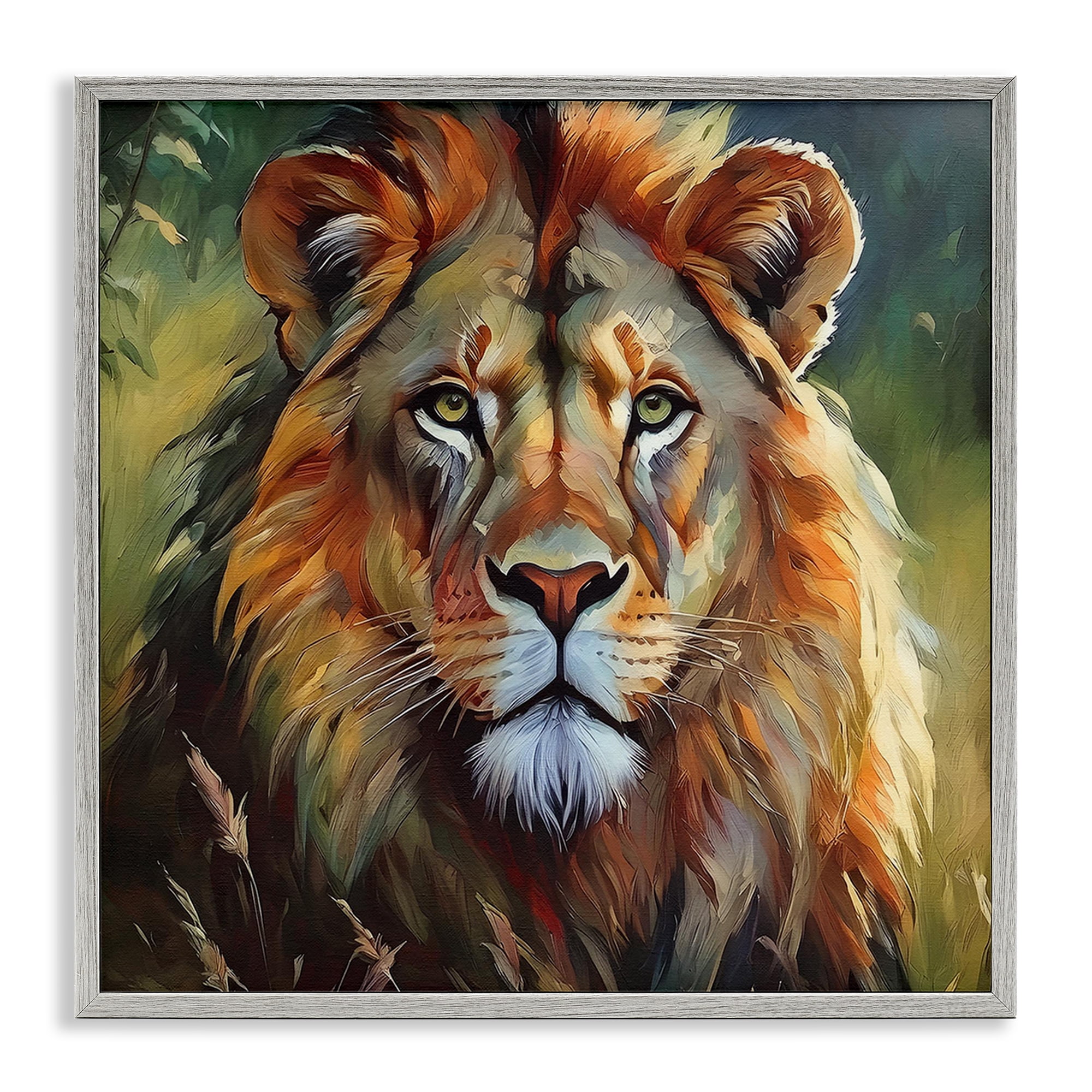 Stupell Industries Painterly Lion Portrait Animals Painting Gray Framed Art Print Wall Art, 17 x 17