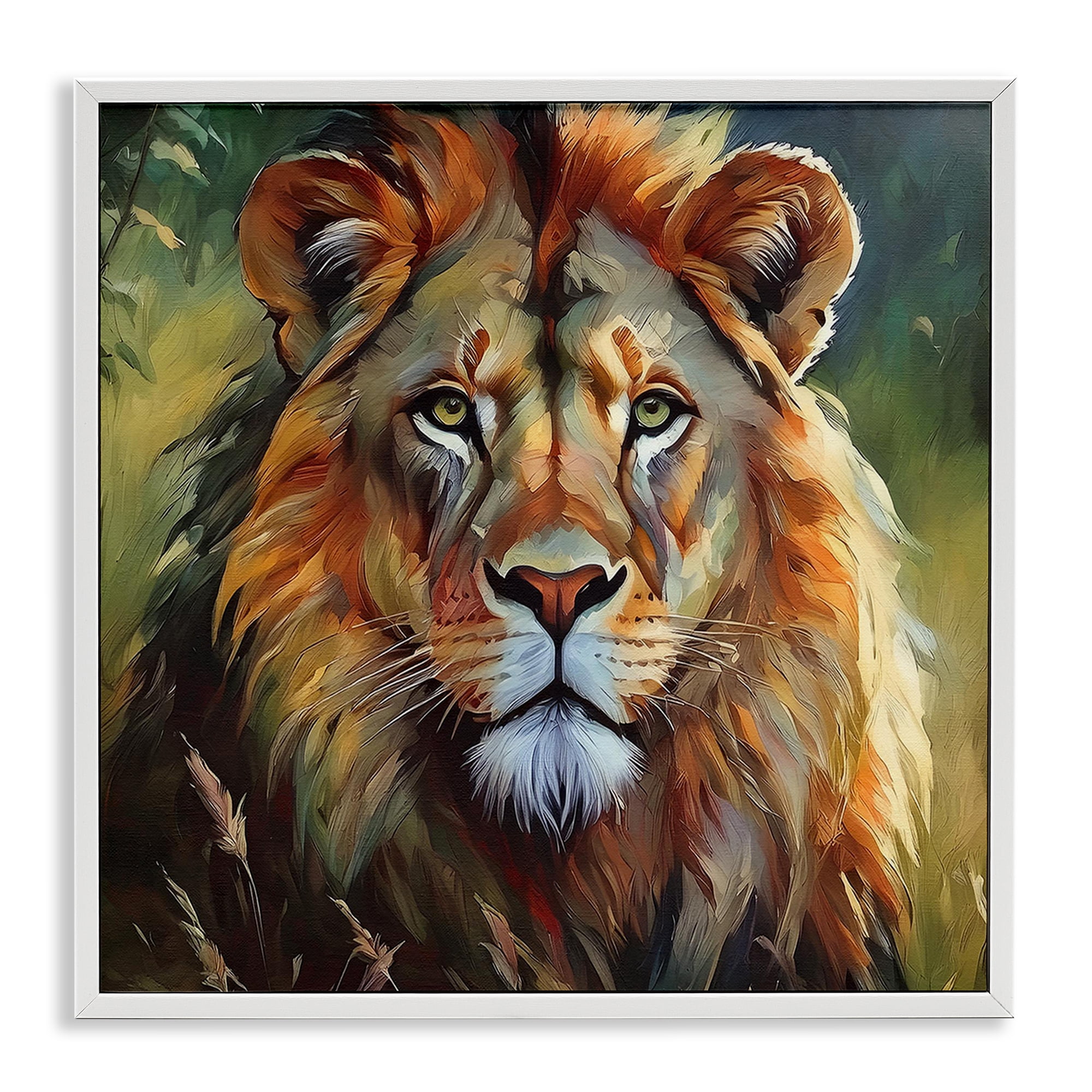 Stupell Industries Painterly Lion Portrait Animals Painting White Framed Art Print Wall Art, 17 x 17