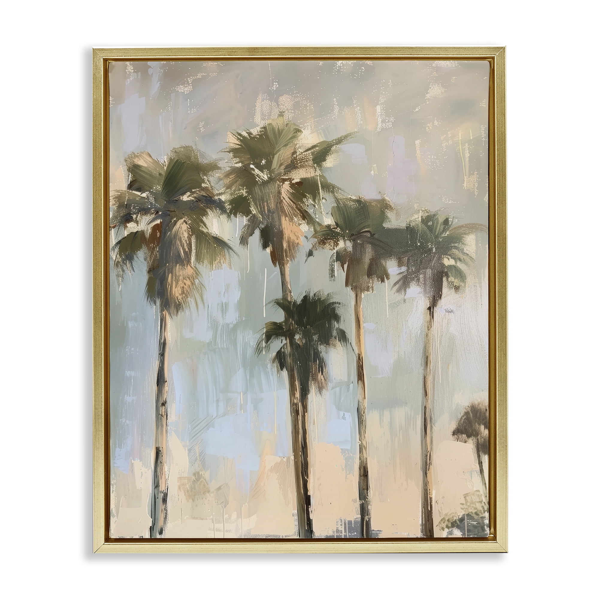 Stupell Industries Painterly Palm Trees Landscape & Nature Painting Gold Floater Framed Canvas Art Print Wall Art, 25 x 31
