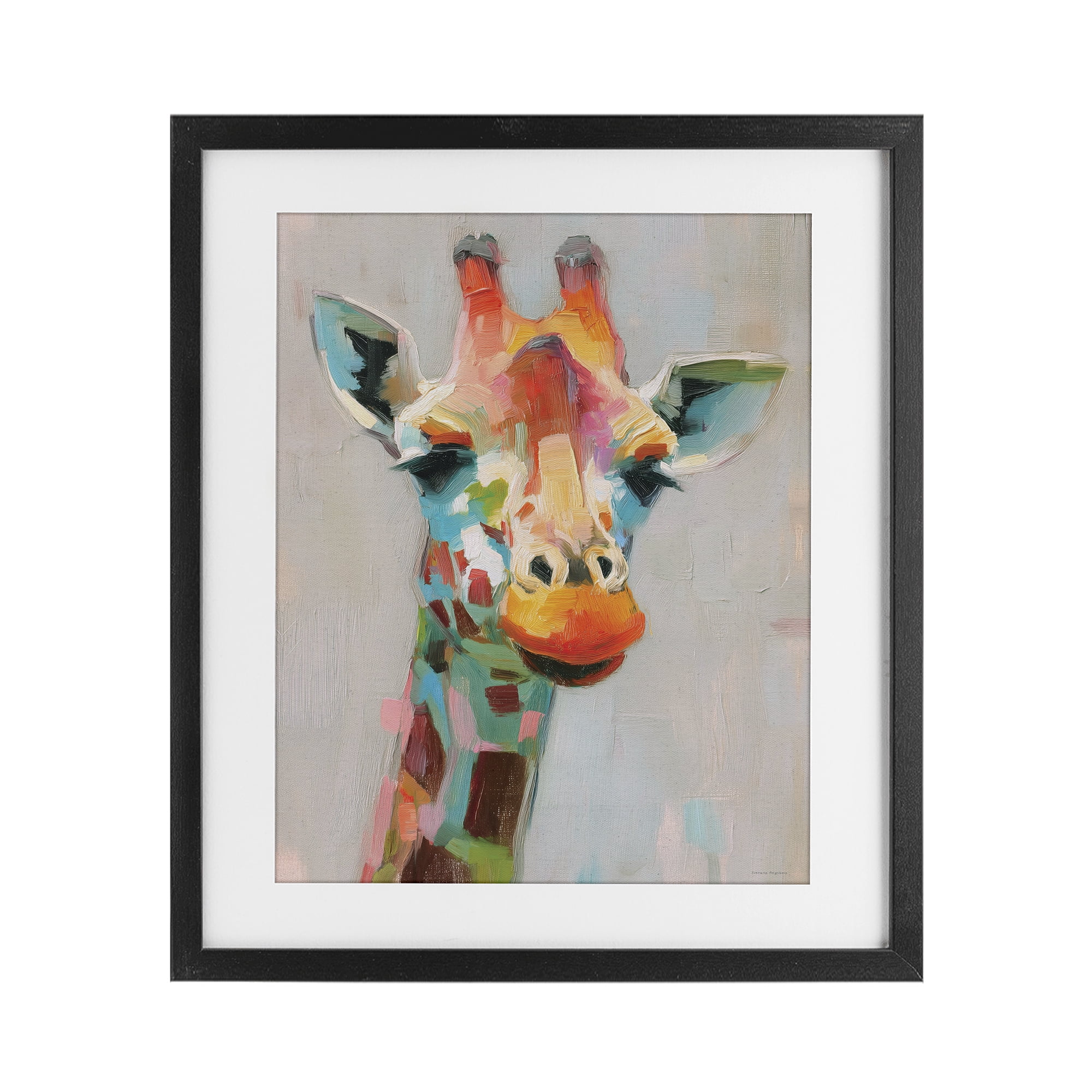 Stupell Industries Painterly Rainbow Giraffe Black Framed Print Under Glass, design by Svetlana Aleynikova