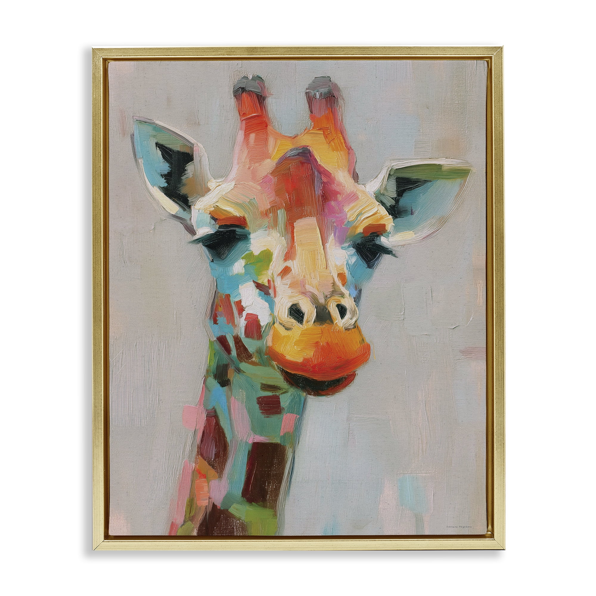 Stupell Industries Painterly Rainbow Giraffe Gold Framed Floater Canvas Wall Art, design by Svetlana Aleynikova