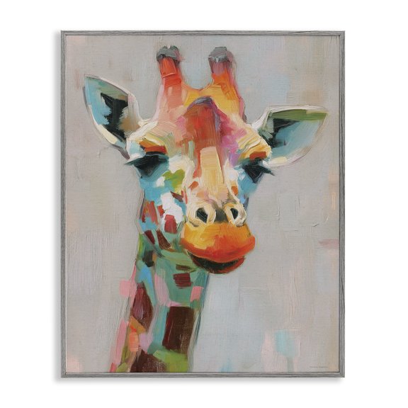 Stupell Industries Painterly Rainbow Giraffe Gray Framed Giclee Art, design by Svetlana Aleynikova