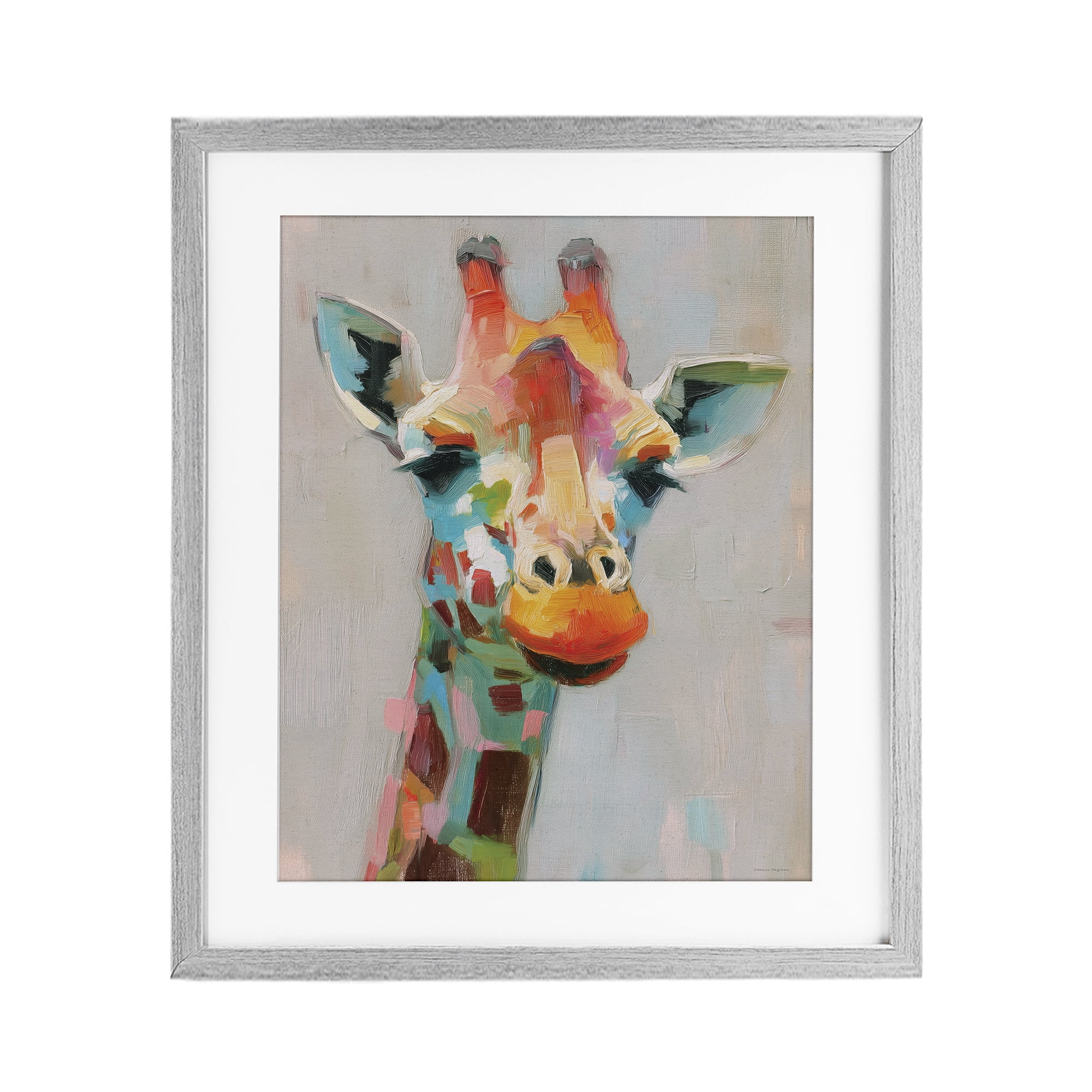 Stupell Industries Painterly Rainbow Giraffe Gray Framed Print Under Glass, design by Svetlana Aleynikova
