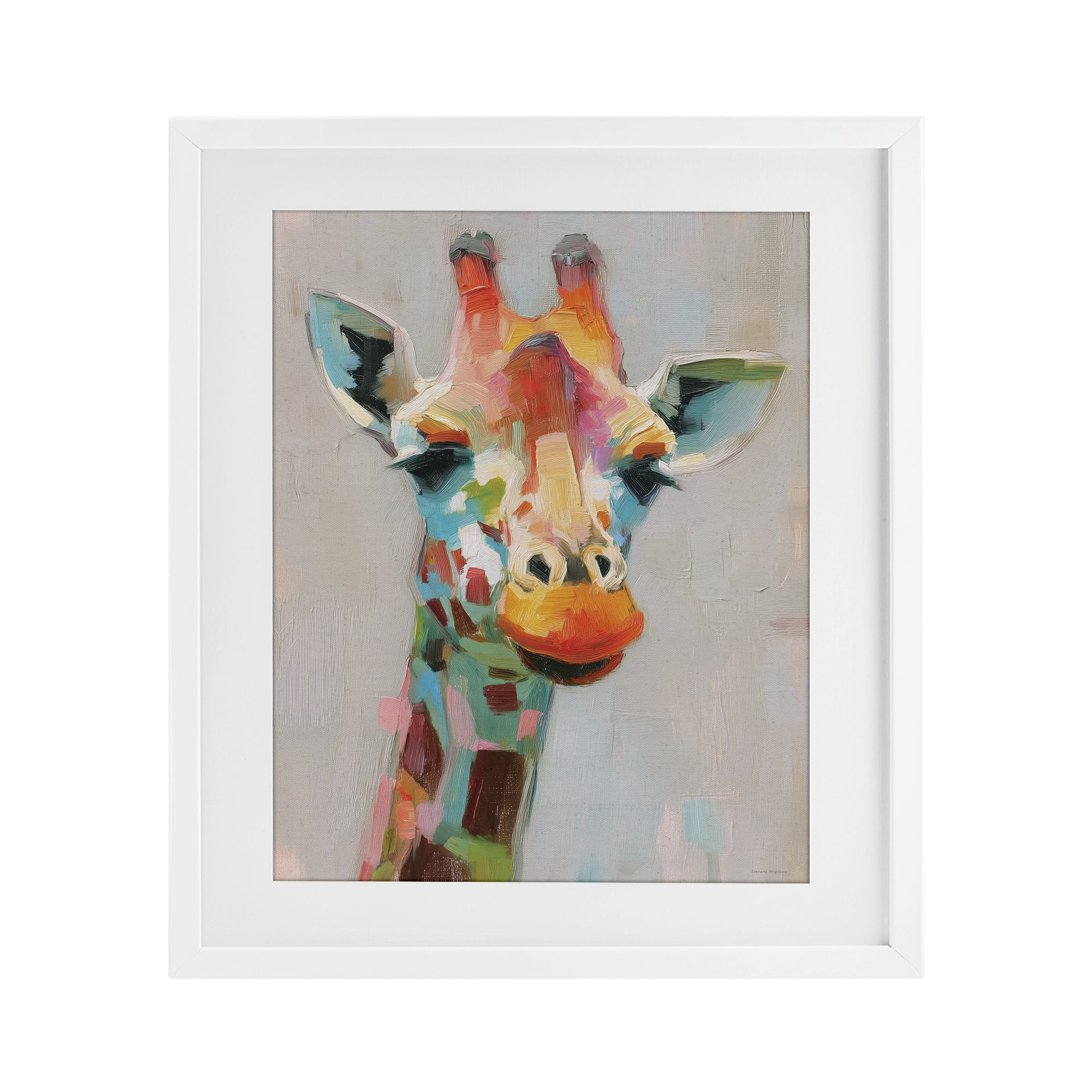 Stupell Industries Painterly Rainbow Giraffe White Framed Print Under Glass, design by Svetlana Aleynikova