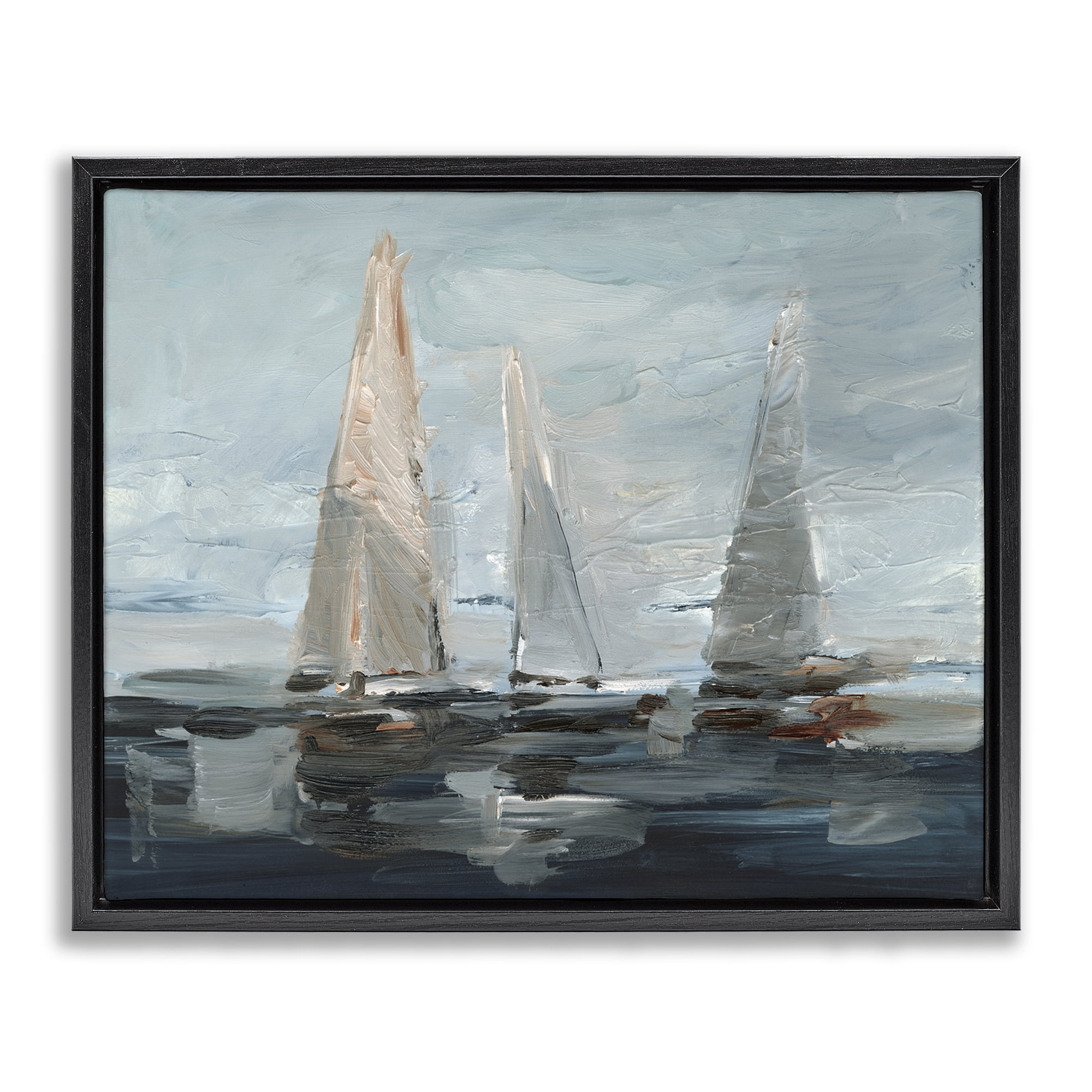 Stupell Industries Painterly Sailboat Trio Transportation Painting Black Floater Framed Canvas Art Print Wall Art, 21 x 17