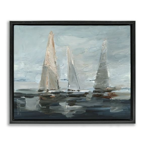 Stupell Industries Painterly Sailboat Trio Transportation Painting Black Floater Framed Canvas Art Print Wall Art, 21 x 17