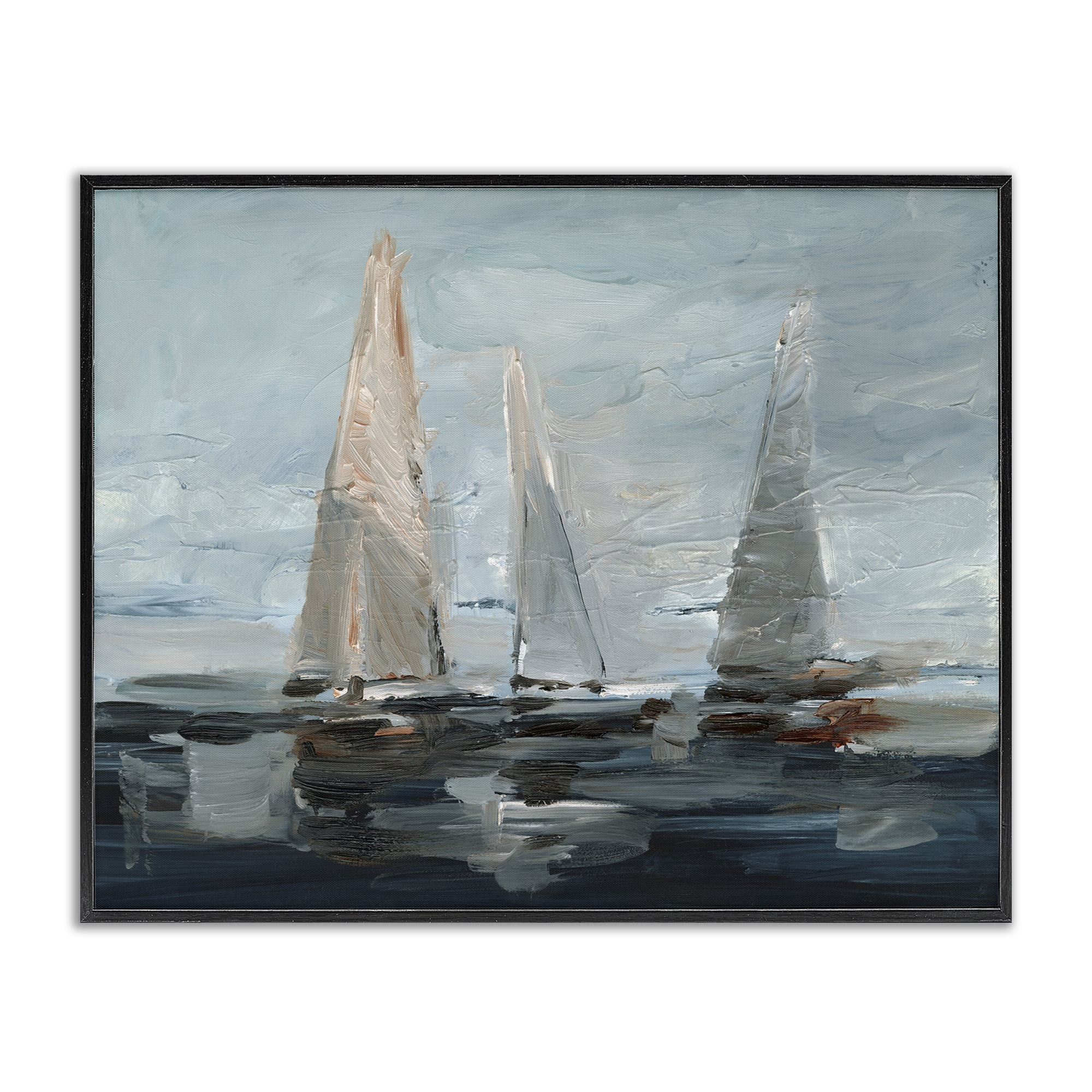 Stupell Industries Painterly Sailboat Trio Transportation Painting Black Framed Art Print Wall Art, 14 x 11