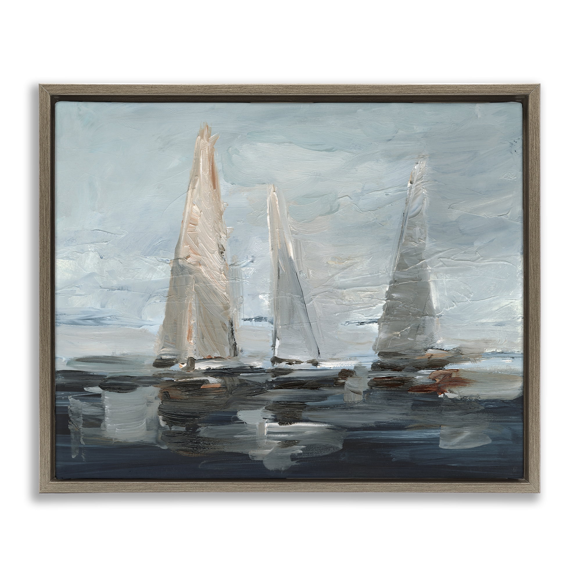 Stupell Industries Painterly Sailboat Trio Transportation Painting Brown Floater Framed Canvas Art Print Wall Art, 31 x 25