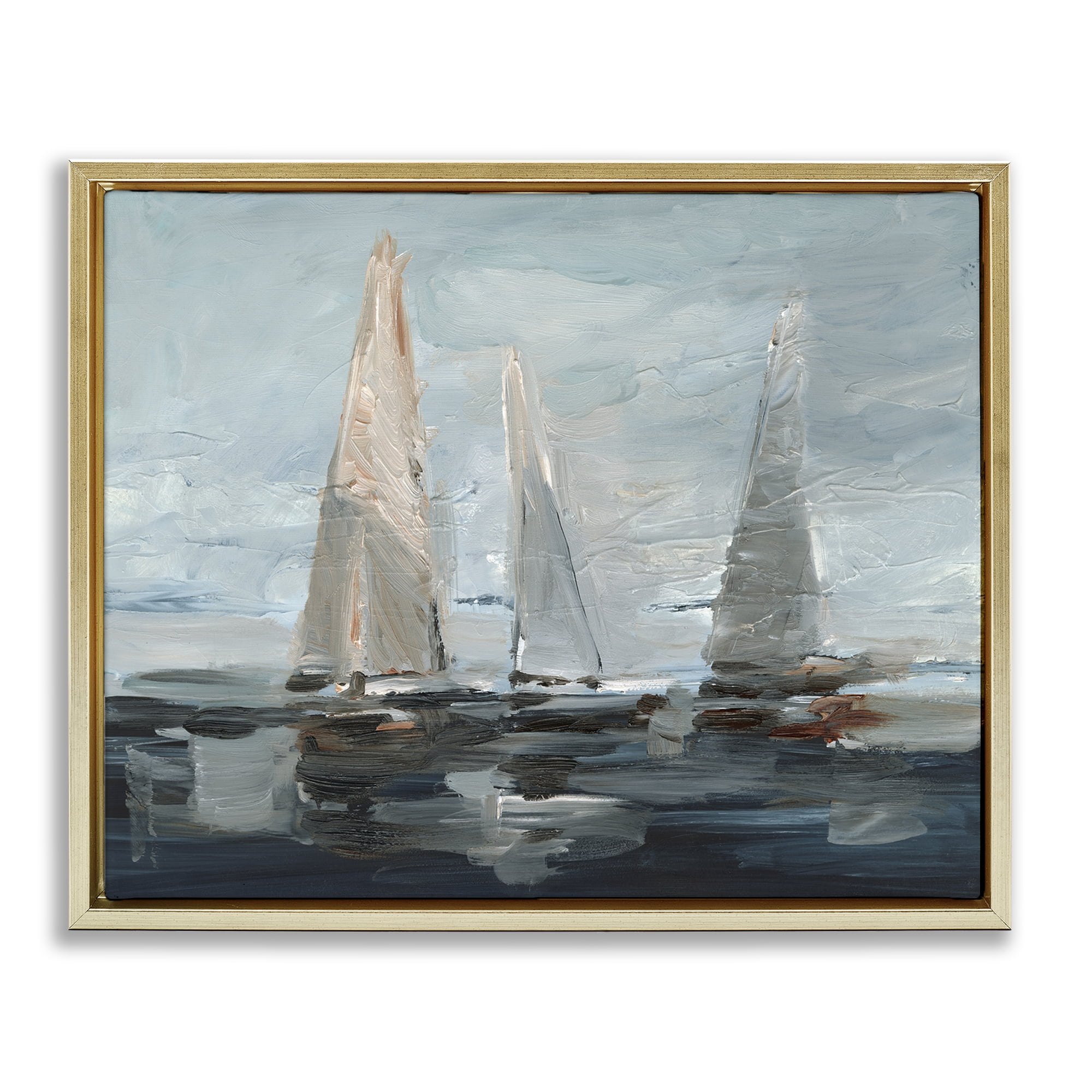 Stupell Industries Painterly Sailboat Trio Transportation Painting Gold Floater Framed Canvas Art Print Wall Art, 21 x 17