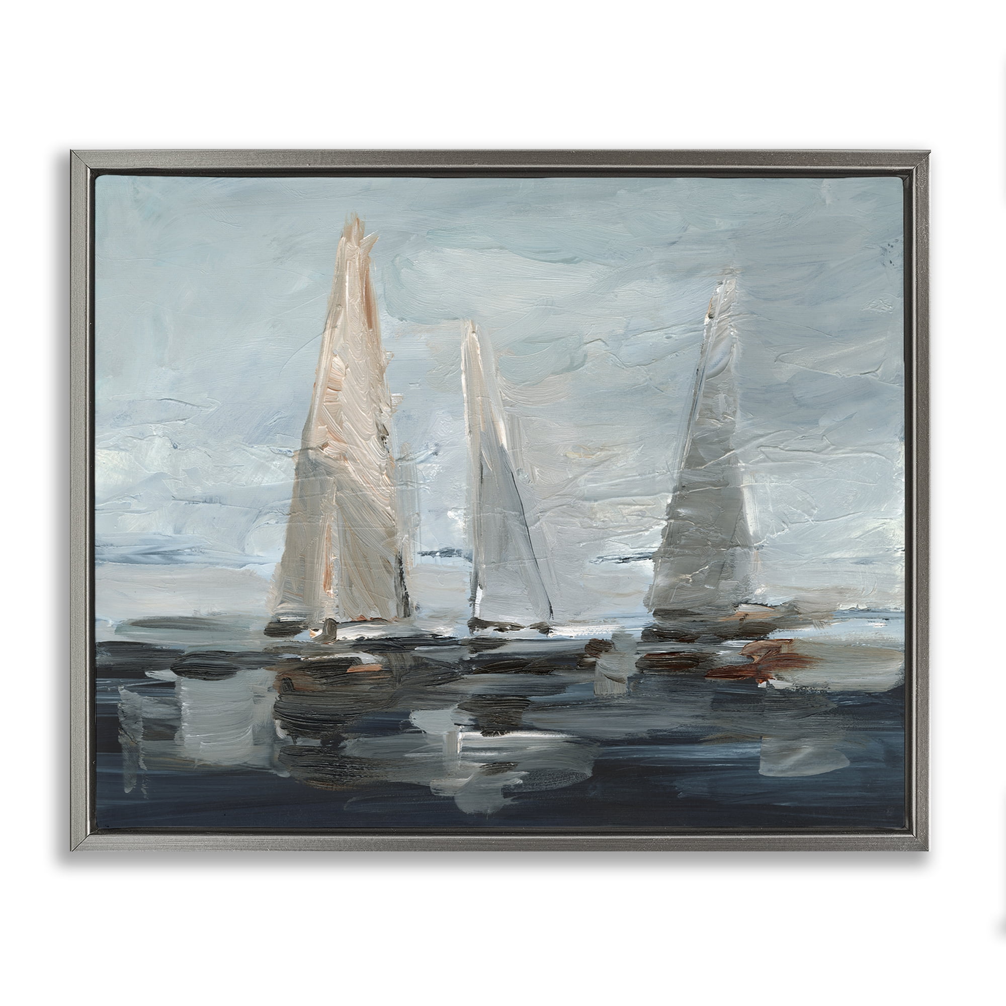 Stupell Industries Painterly Sailboat Trio Transportation Painting Gray Floater Framed Canvas Art Print Wall Art, 21 x 17