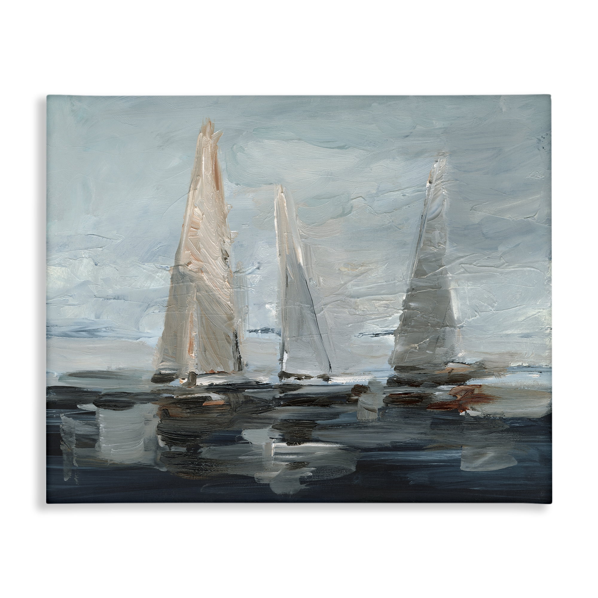 Stupell Industries Painterly Sailboat Trio Transportation Painting Wrapped Canvas Art Print Wall Art, 20 x 16