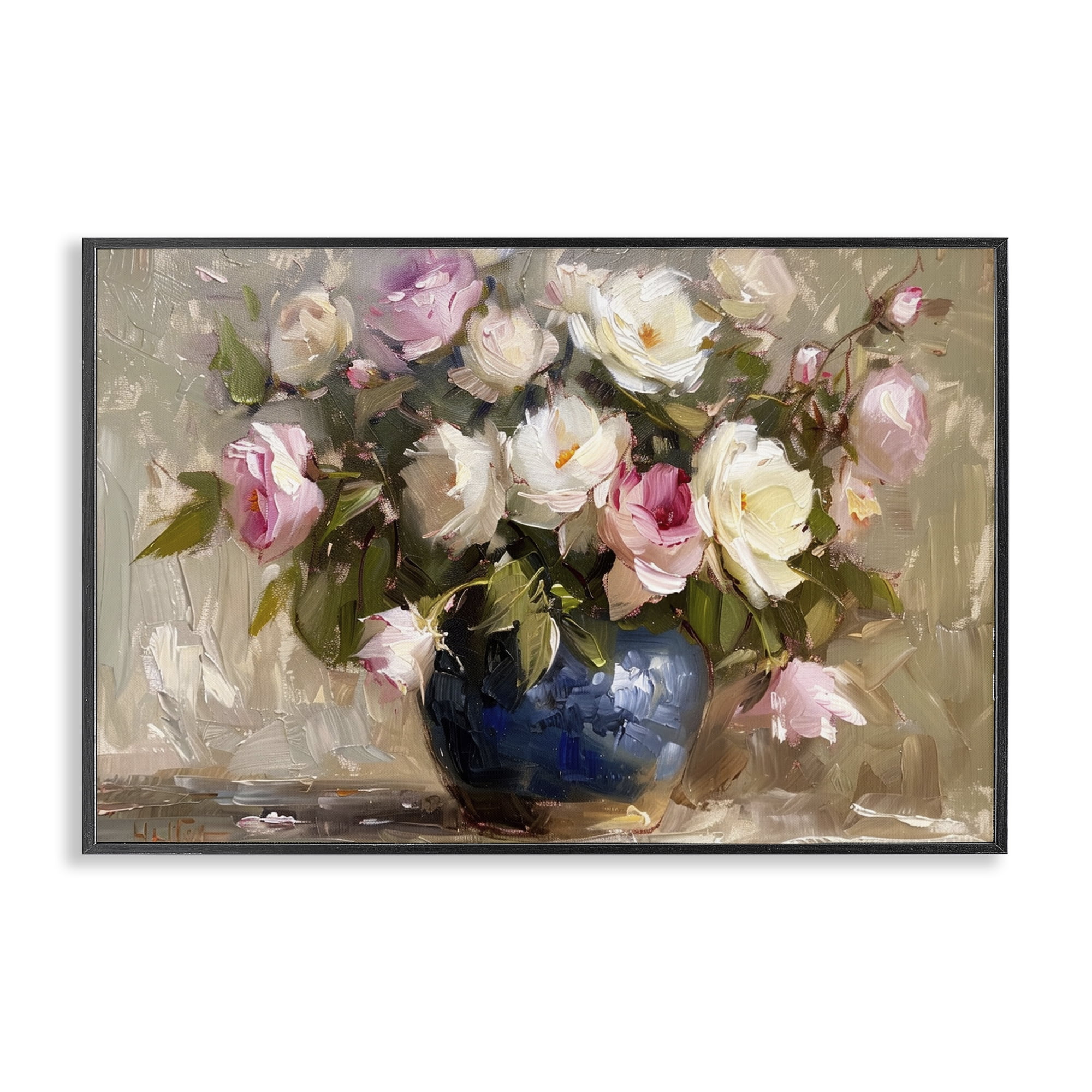 Stupell Industries Painterly Vase of Roses Plants & Flowers Painting Black Framed Art Print Wall Art, 30 x 20