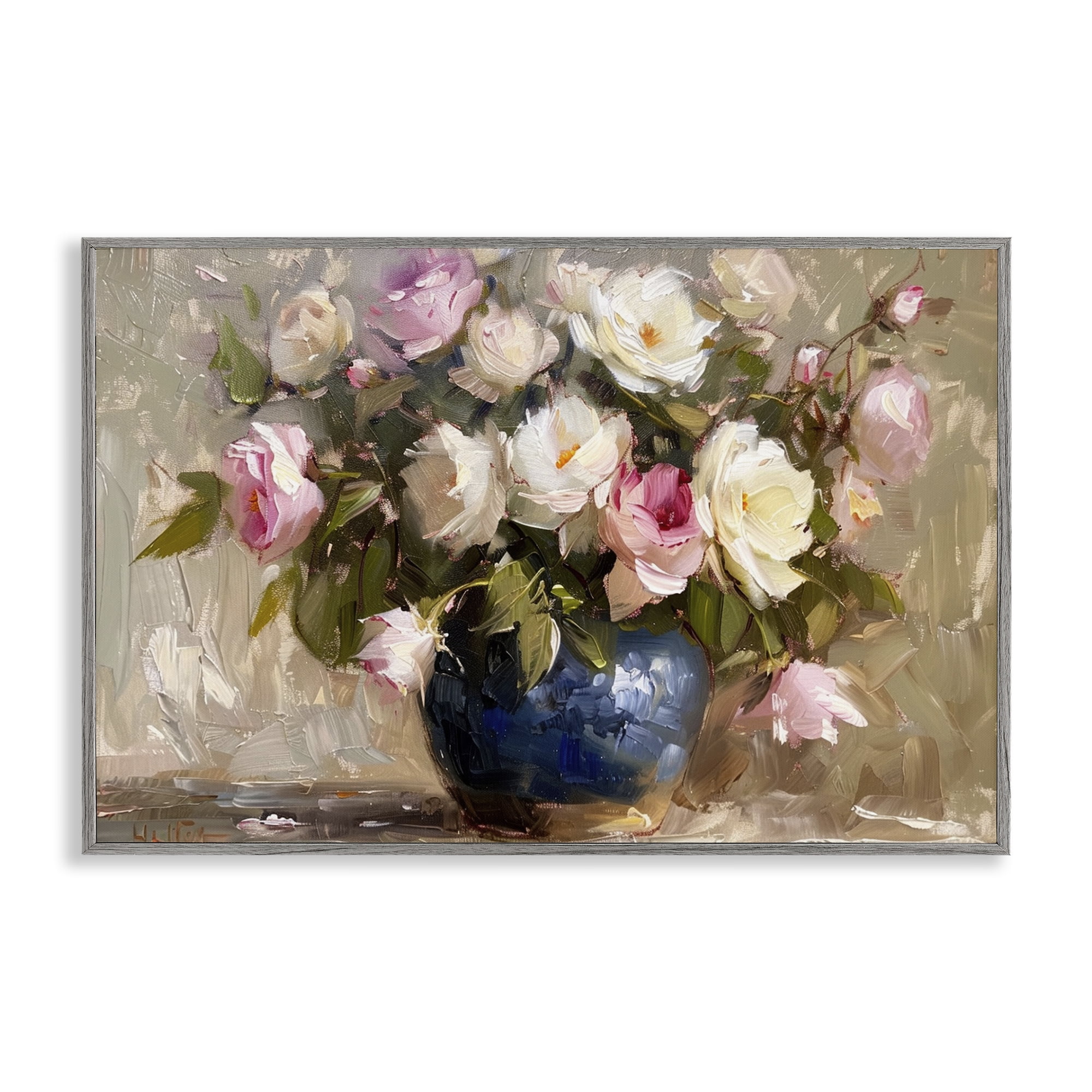 Stupell Industries Painterly Vase of Roses Plants & Flowers Painting Gray Framed Art Print Wall Art, 18 x 12