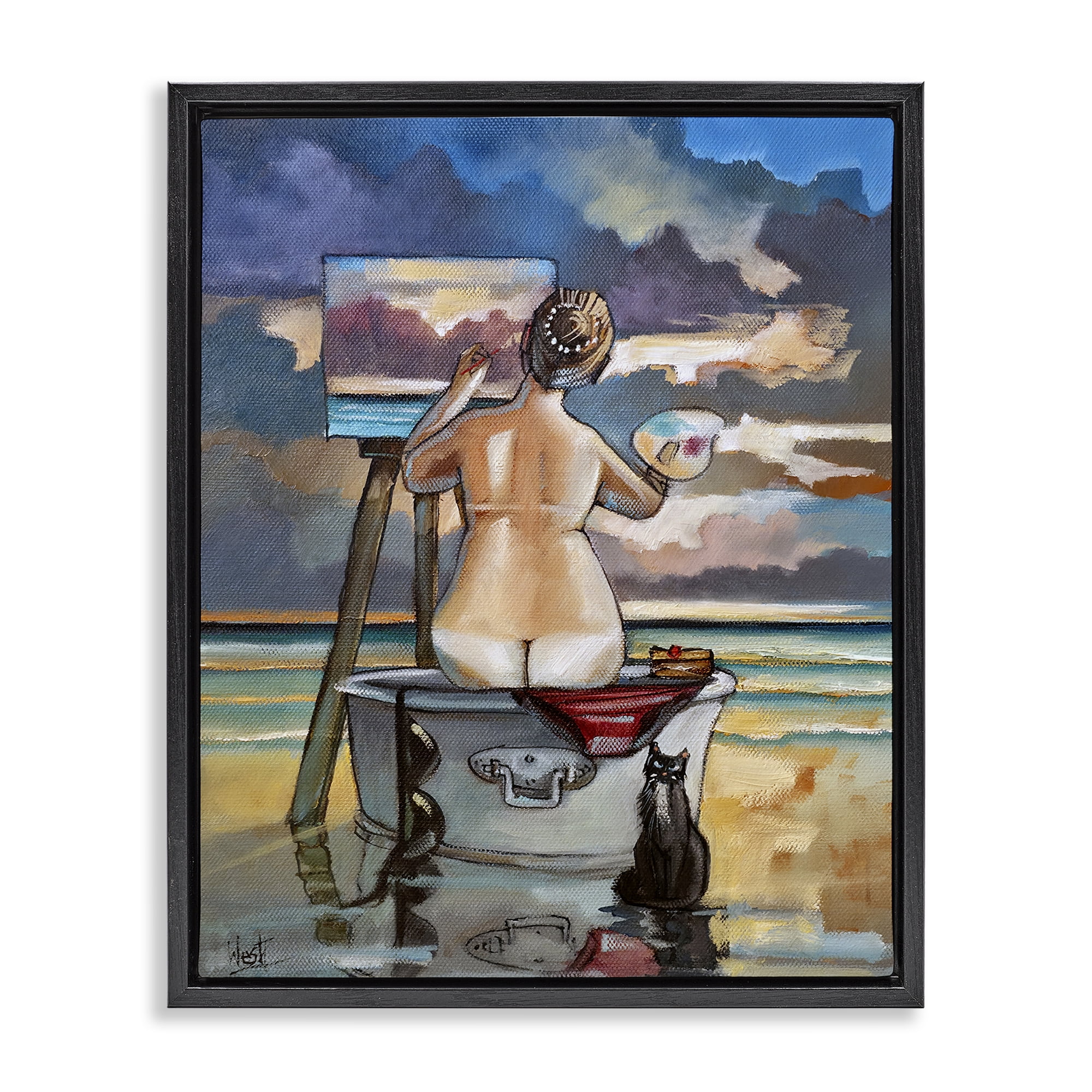 Stupell Industries Painting Up A Storm Black Framed Floater Canvas Wall Art, design by Ronald West