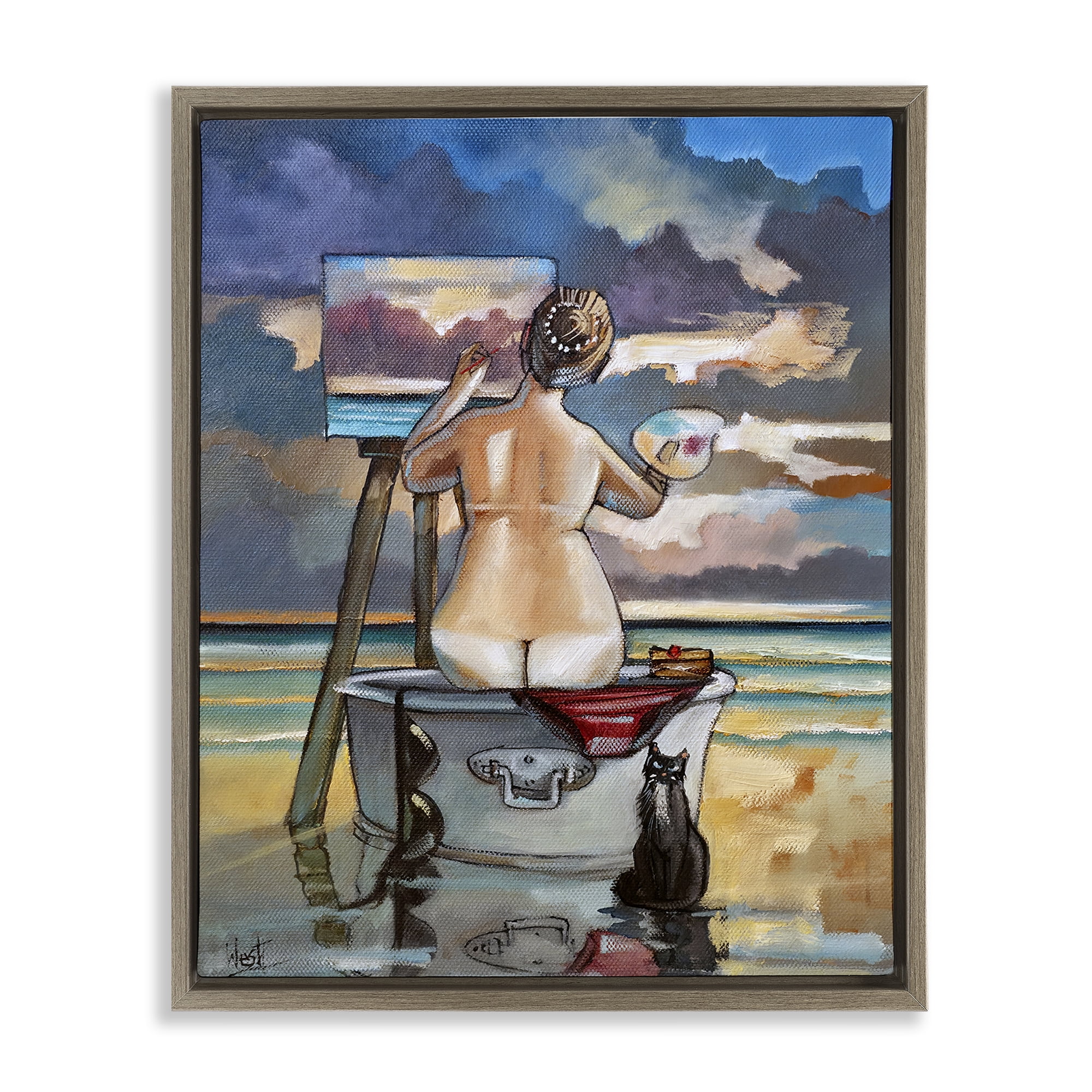 Stupell Industries Painting Up A Storm Brown Framed Floater Canvas Wall Art, design by Ronald West