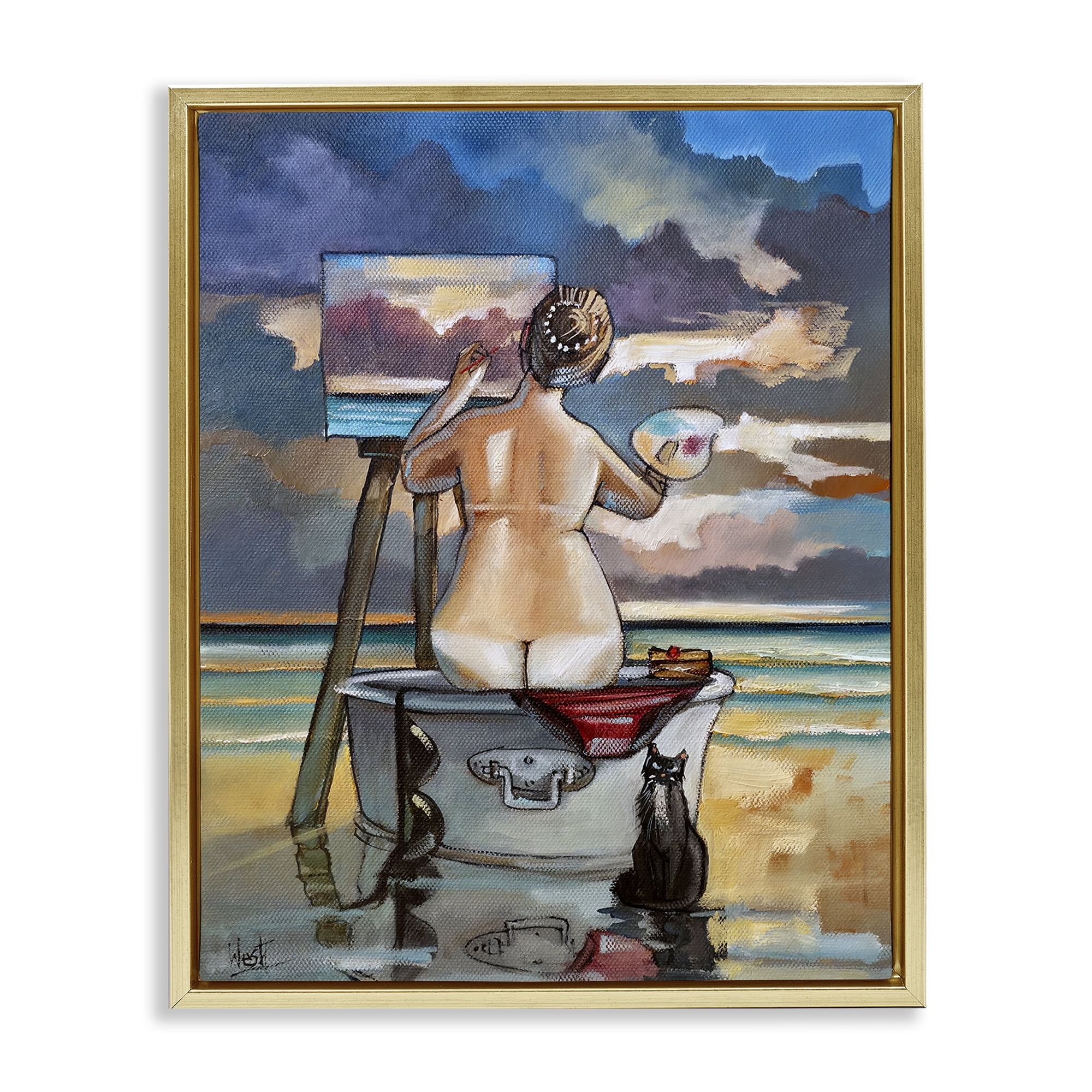 Stupell Industries Painting Up A Storm Gold Framed Floater Canvas Wall Art, design by Ronald West