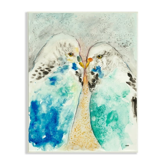 Stupell Industries Pair Blue Parakeets Birds Dotted Watercolor Detail Painting Unframed Art Print Wall Art, Design by Patti Mann
