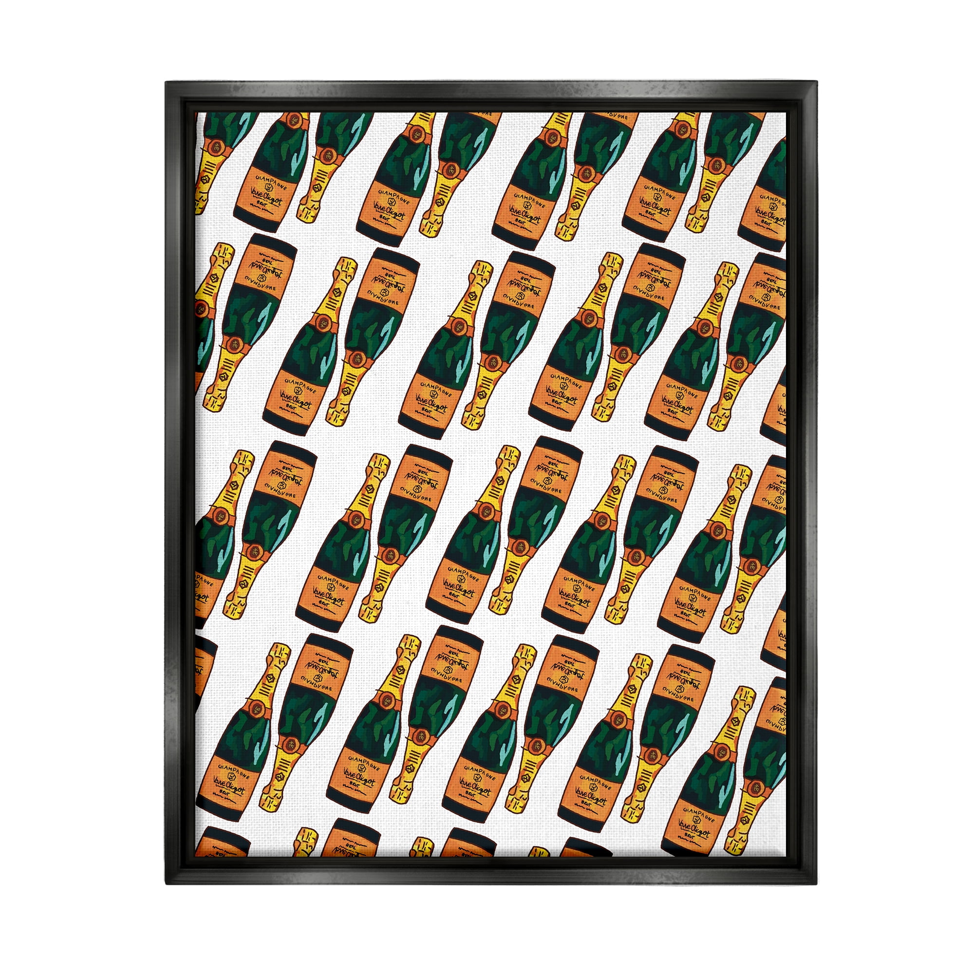 Stupell Industries Pair Champagne Bottles Pattern Arrangement Alcohol Drink Graphic Art Jet Black Floating Framed Canvas Print Wall Art, Design by Amelia Noyes