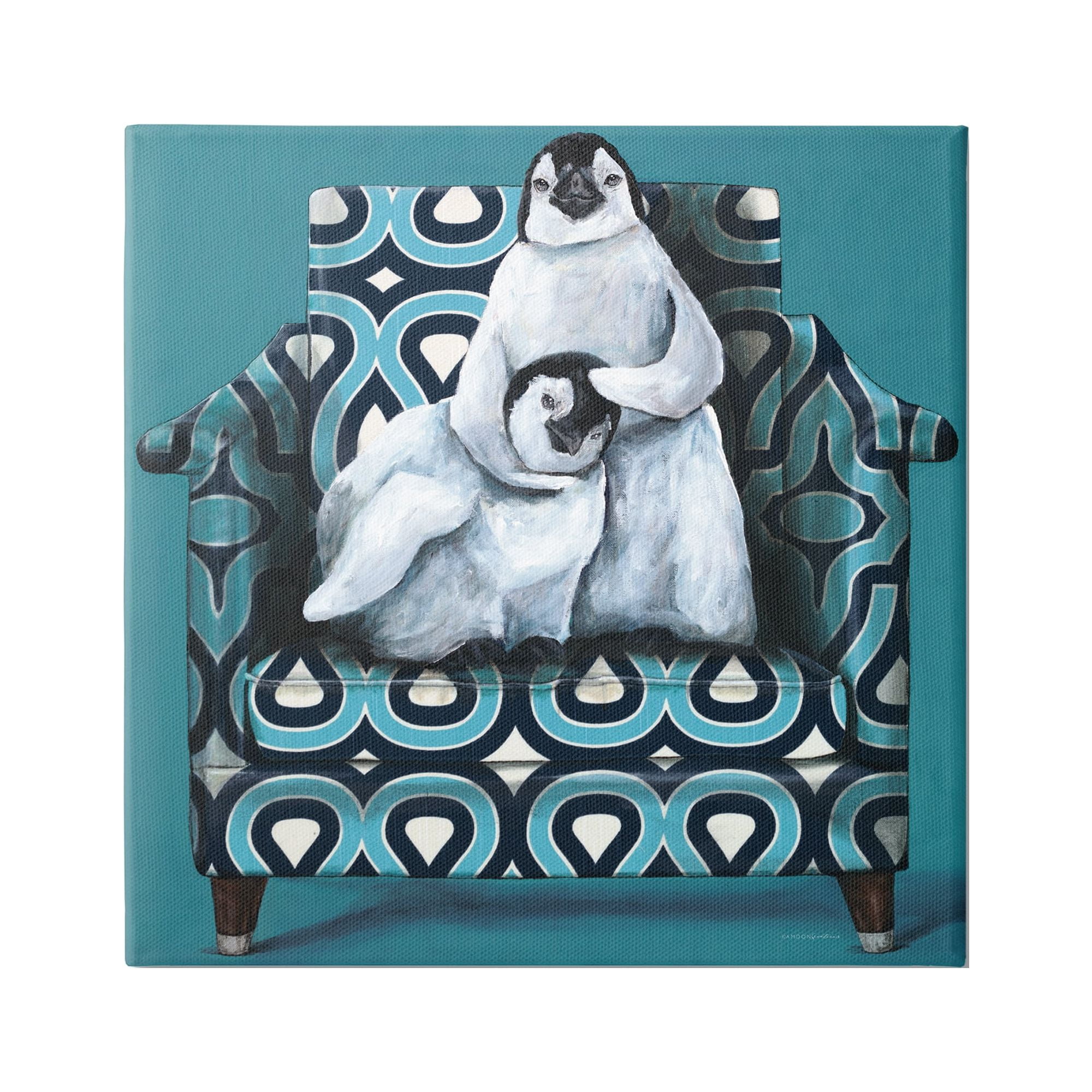 Stupell Industries Pair Penguins Relaxing Head Pat Patterned Sofa Chair Graphic Art Gallery Wrapped Canvas Print Wall Art, Design by Kamdon Kreations
