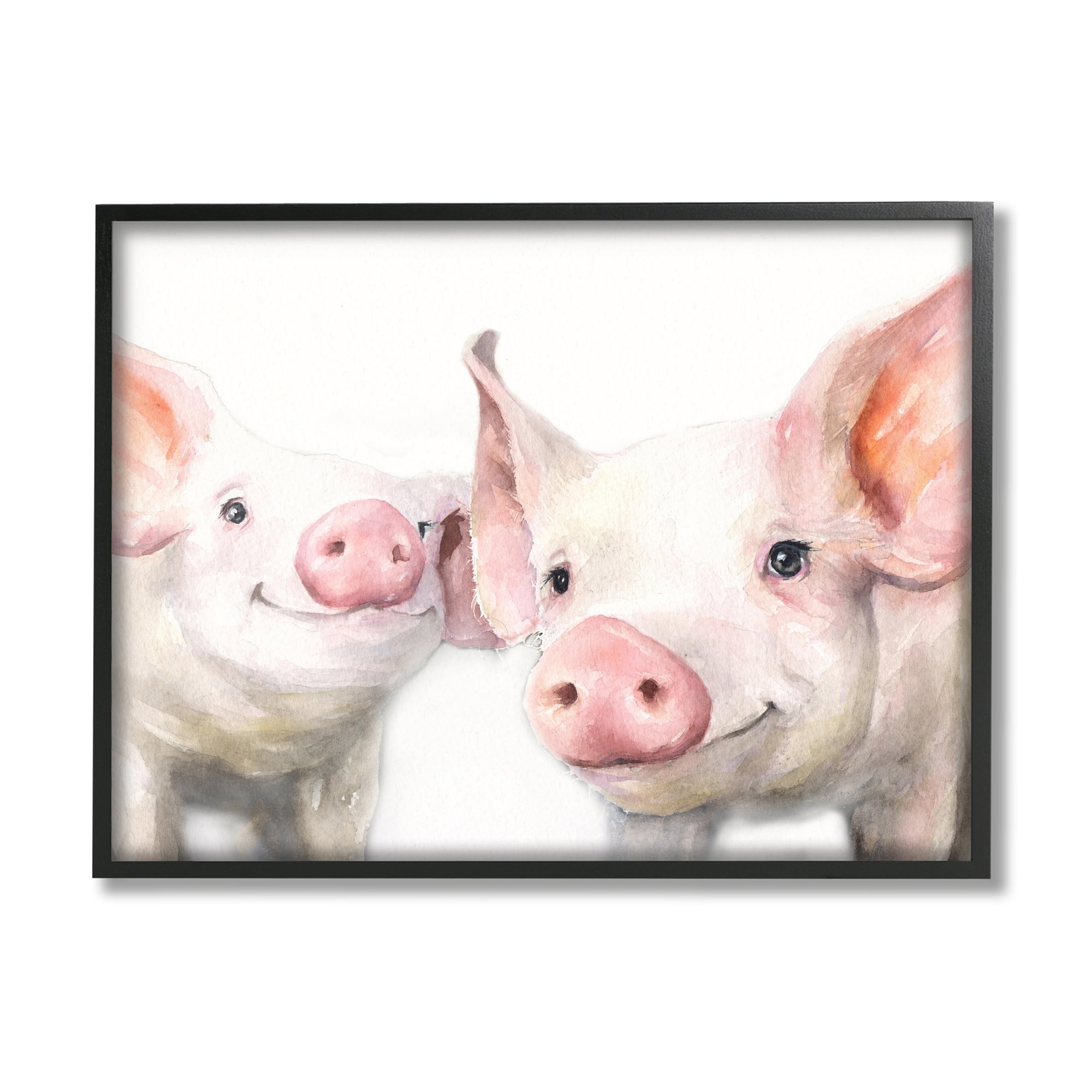 Stupell Industries Pair Pigs Pink Snout Cute Farm Animals Painting Black Framed Art Print Wall Art, Design by George Dyachenko